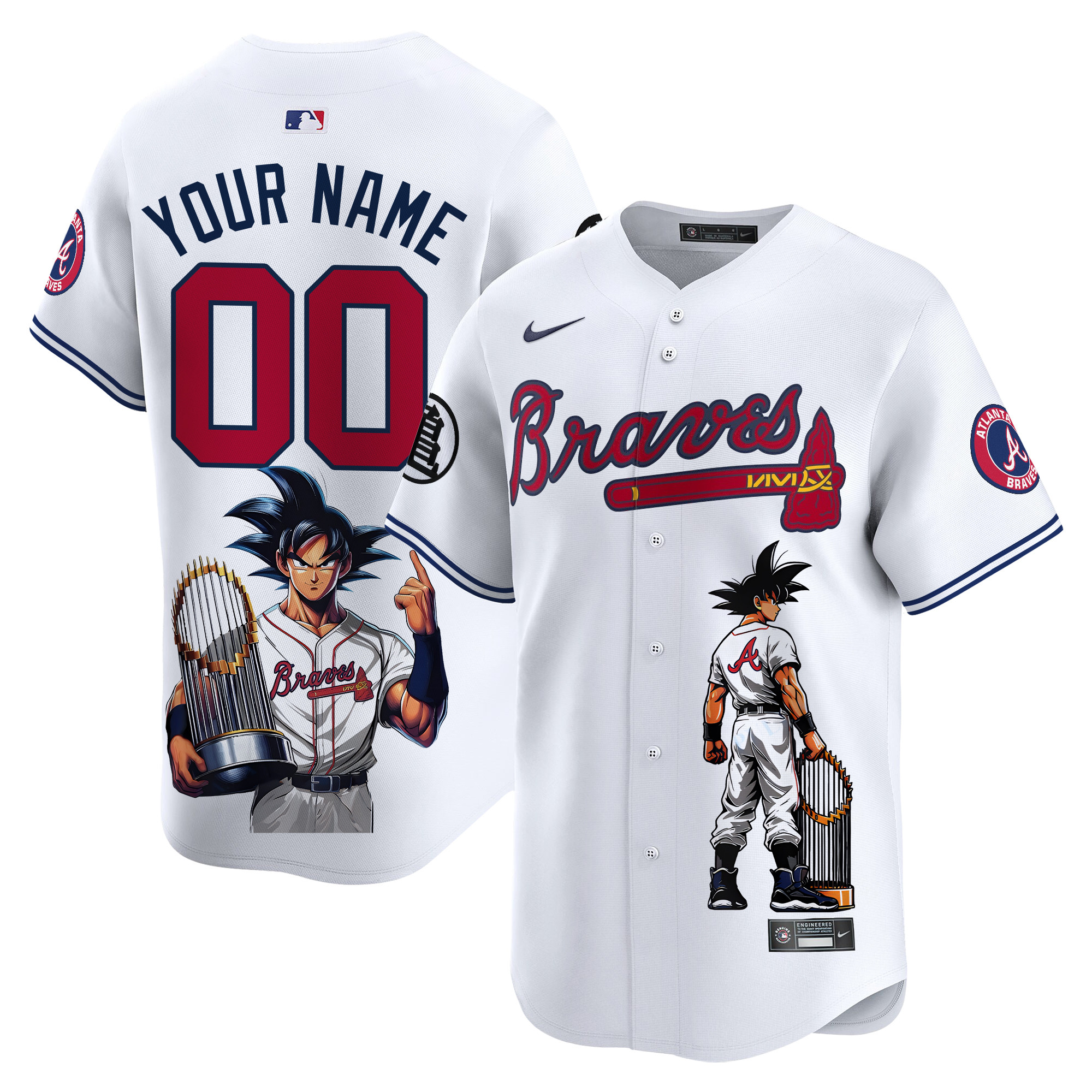 Men Atlanta Braves Dragon Ball Son Goku Vapor Premier Limited Custom White Jersey - Printed