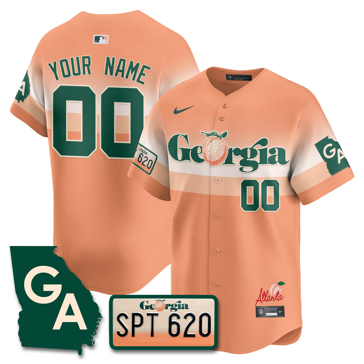 Men Atlanta Braves Peach Plates - Georgia Peaches Vapor Premier Limited Custom Peach Jersey - Printed