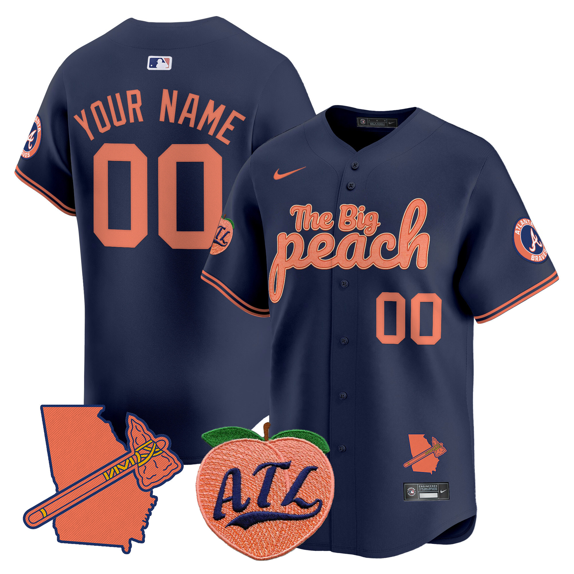 Men Atlanta Braves The Big Peach Vapor Premier Limited Custom Navy Jersey - All Stitched
