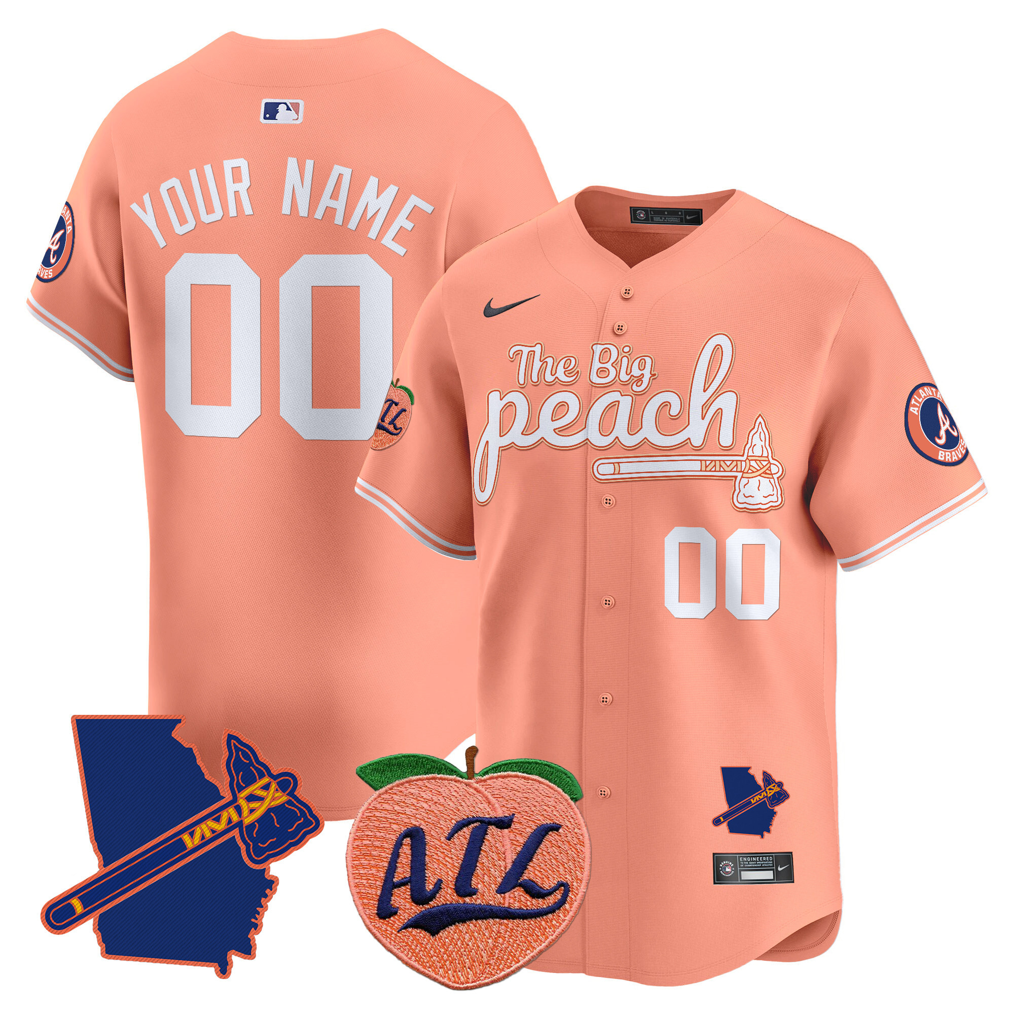 Men Atlanta Braves The Big Peach Vapor Premier Limited Custom Peach Jersey V2 - All Stitched