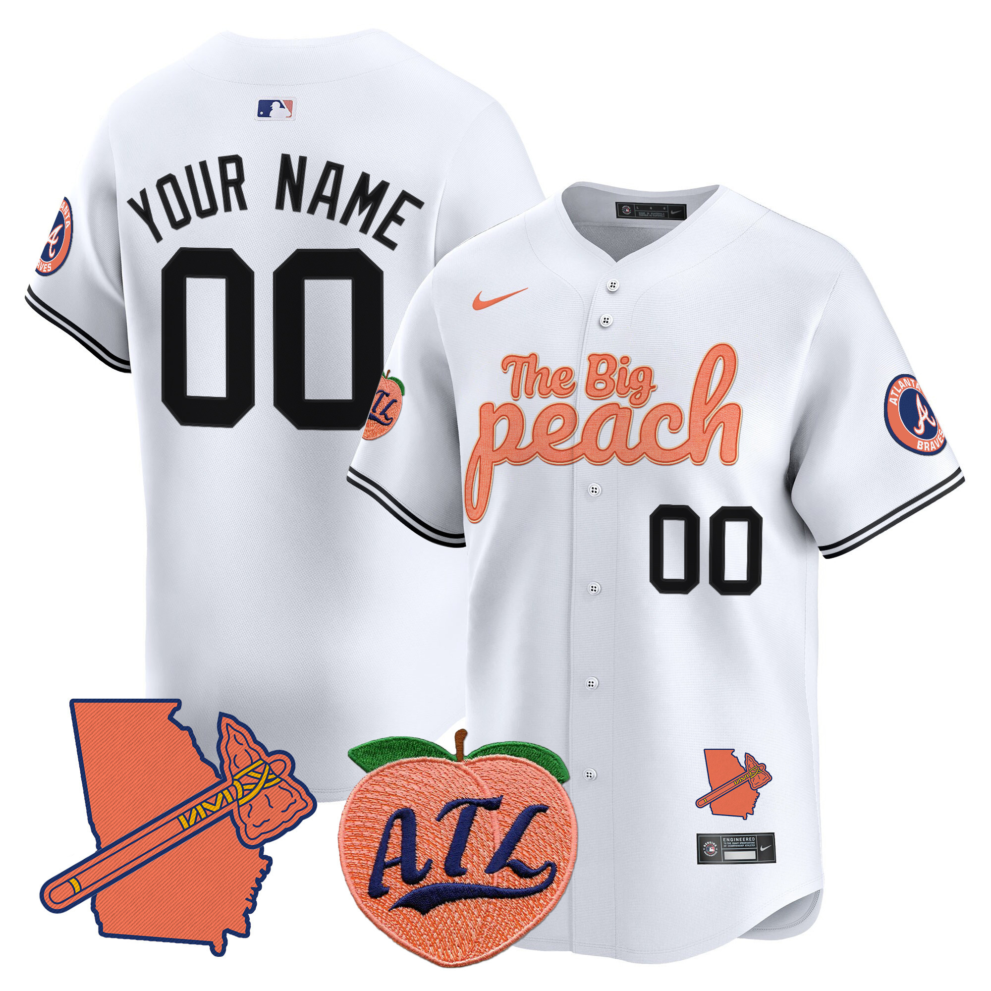 Men Atlanta Braves The Big Peach Vapor Premier Limited Custom White Jersey - All Stitched