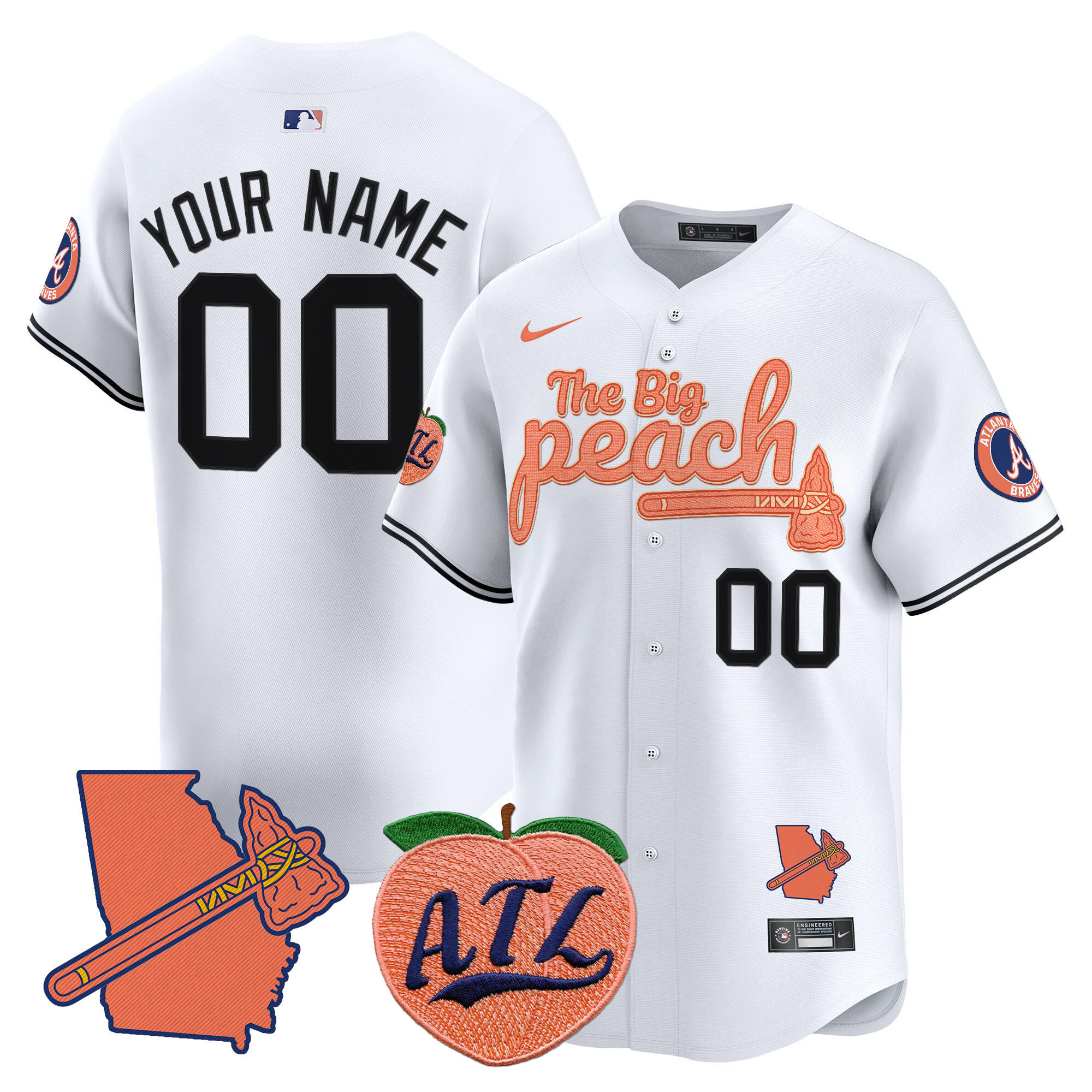 Men Atlanta Braves The Big Peach Vapor Premier Limited Custom White Jersey V2 - All Stitched