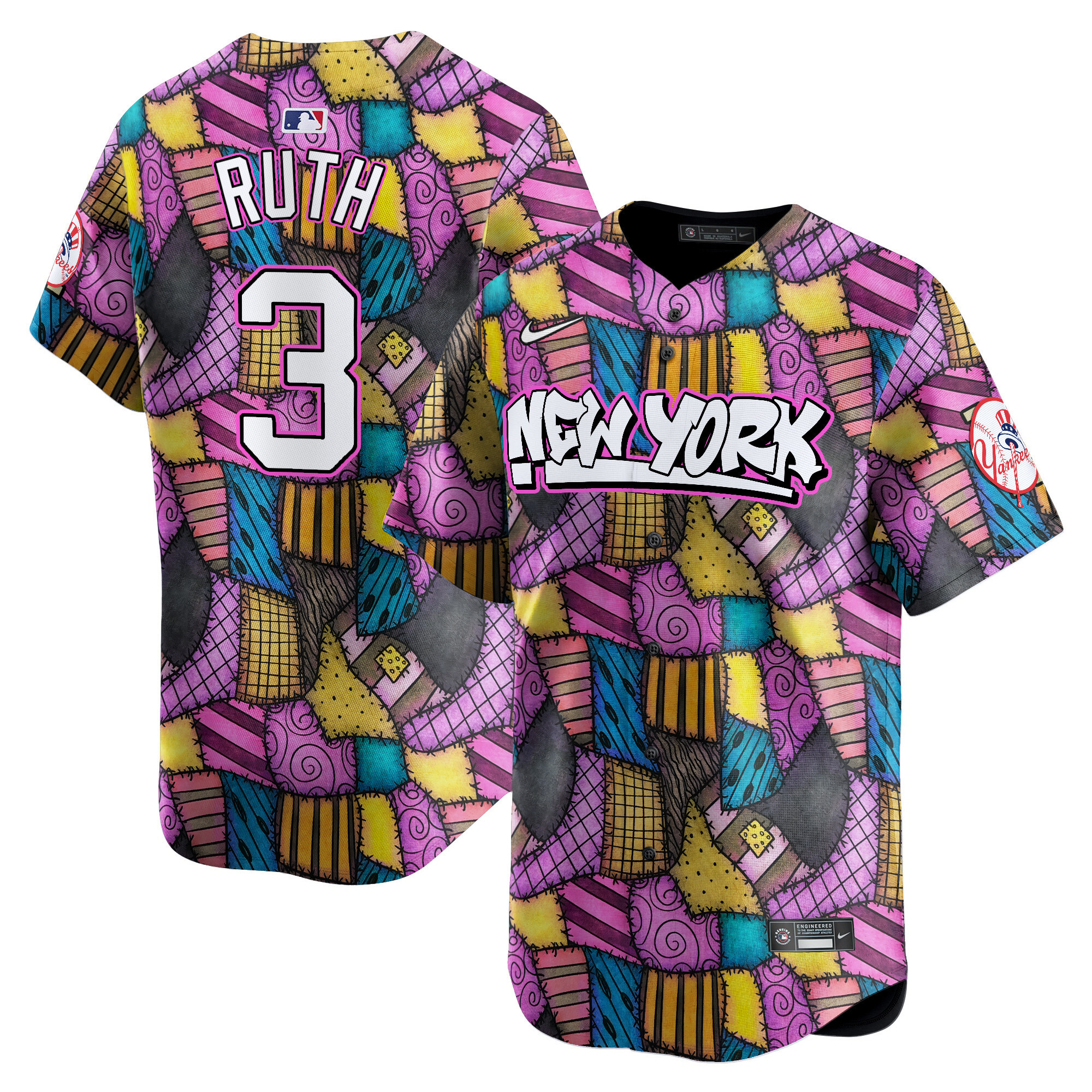 Men Babe Ruth New York Yankees Patchwork Scraps Style Vapor Premier Limited Jersey - Printed - Image 1