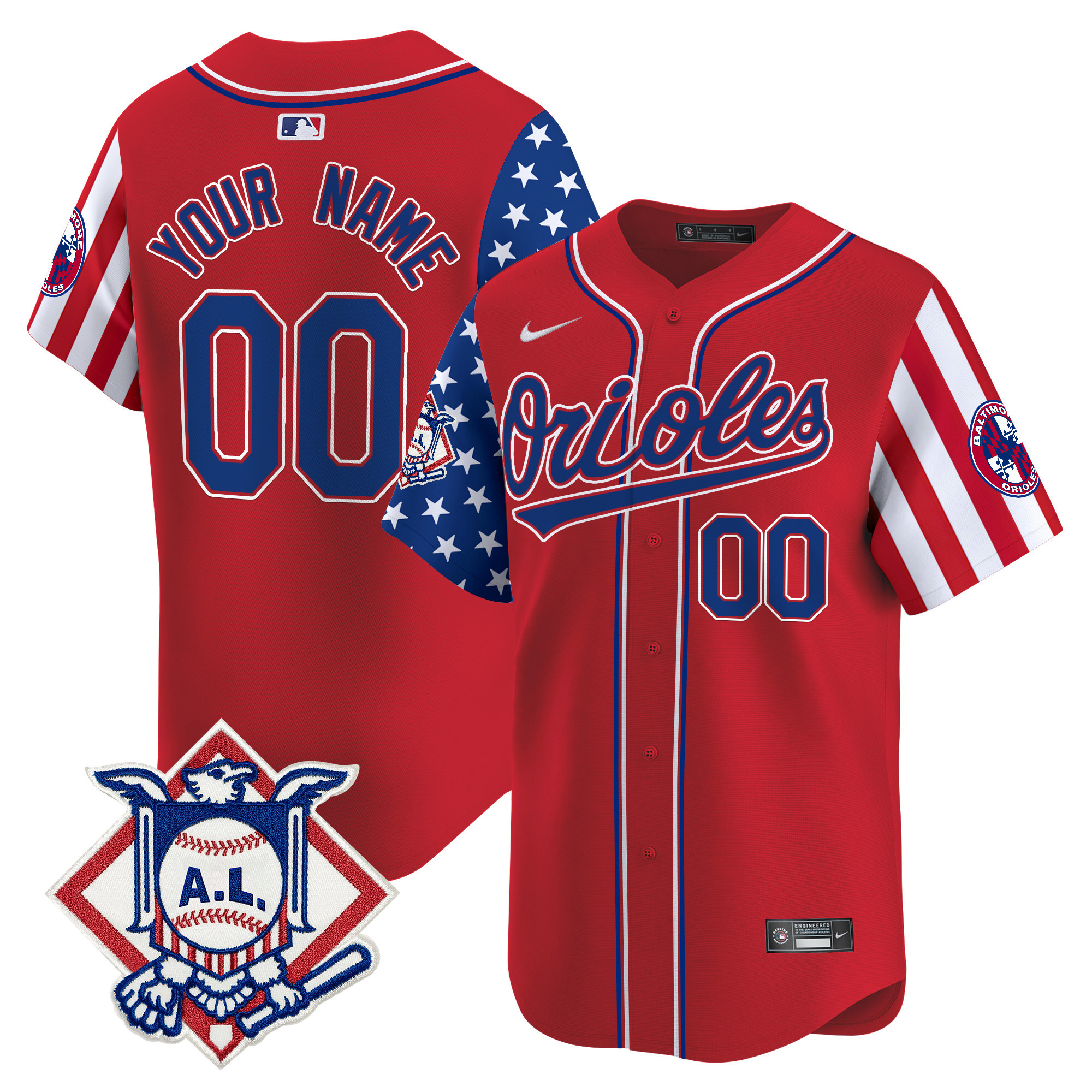 Men Baltimore Orioles 2024 Fourth of July Vapor Premier Limited Custom Red Jersey - All Stitched