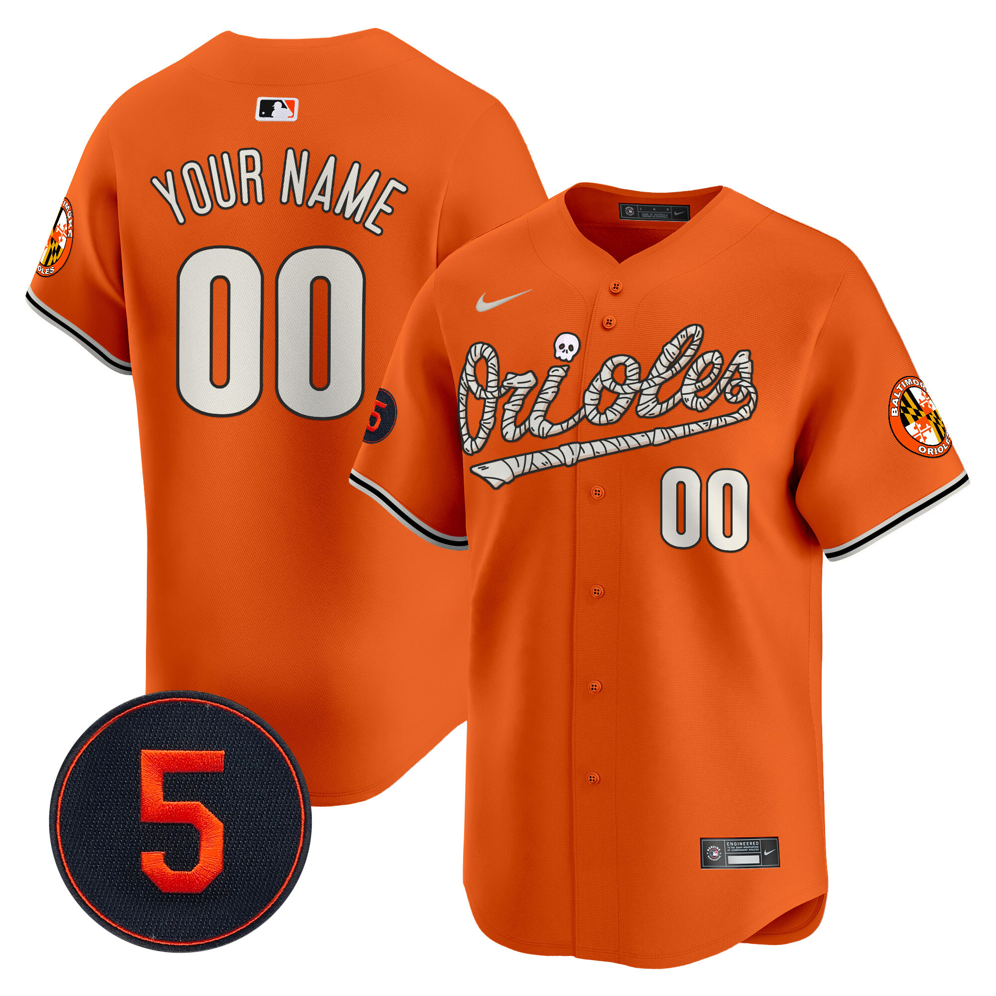Men Baltimore Orioles Halloween Vapor Premier Limited Custom Orange Jersey - All Stitched