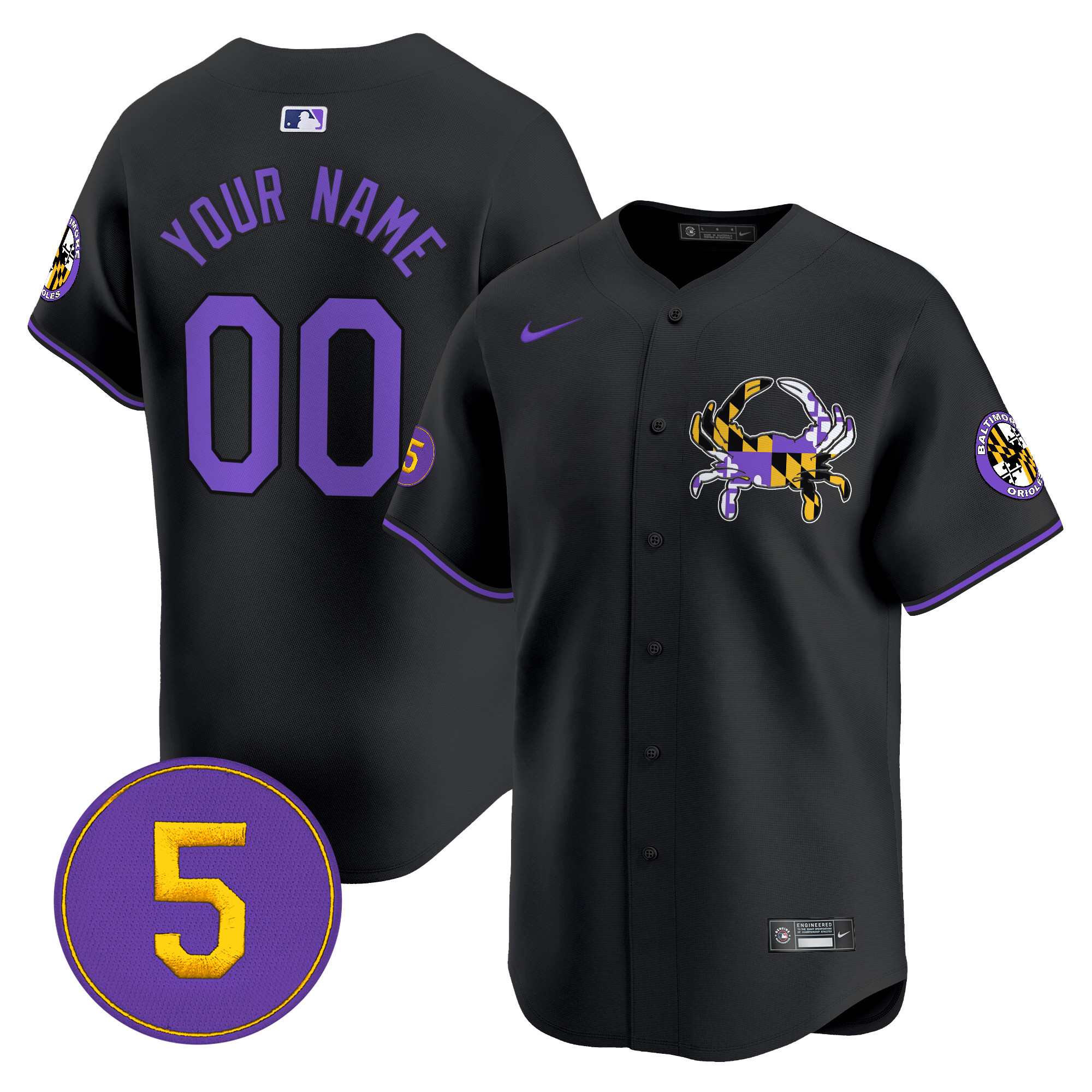 Men Baltimore Orioles Purple Vapor Premier Limited Custom Black Jersey - All Stitched