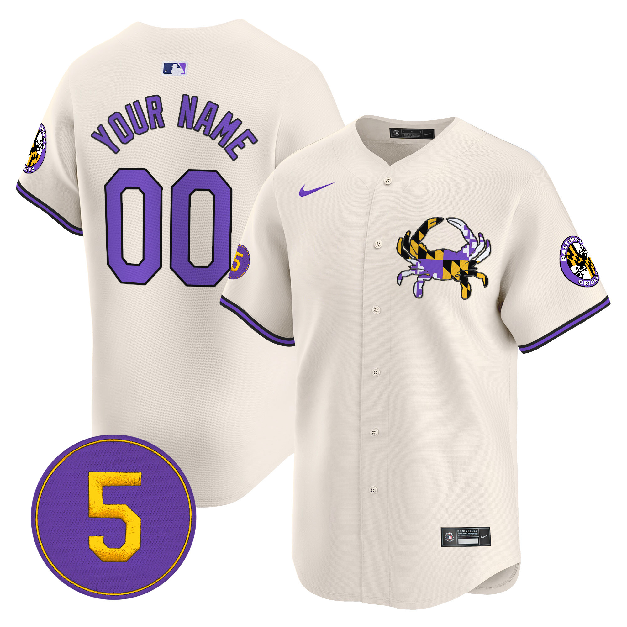 Men Baltimore Orioles Purple Vapor Premier Limited Custom Cream Jersey - All Stitched
