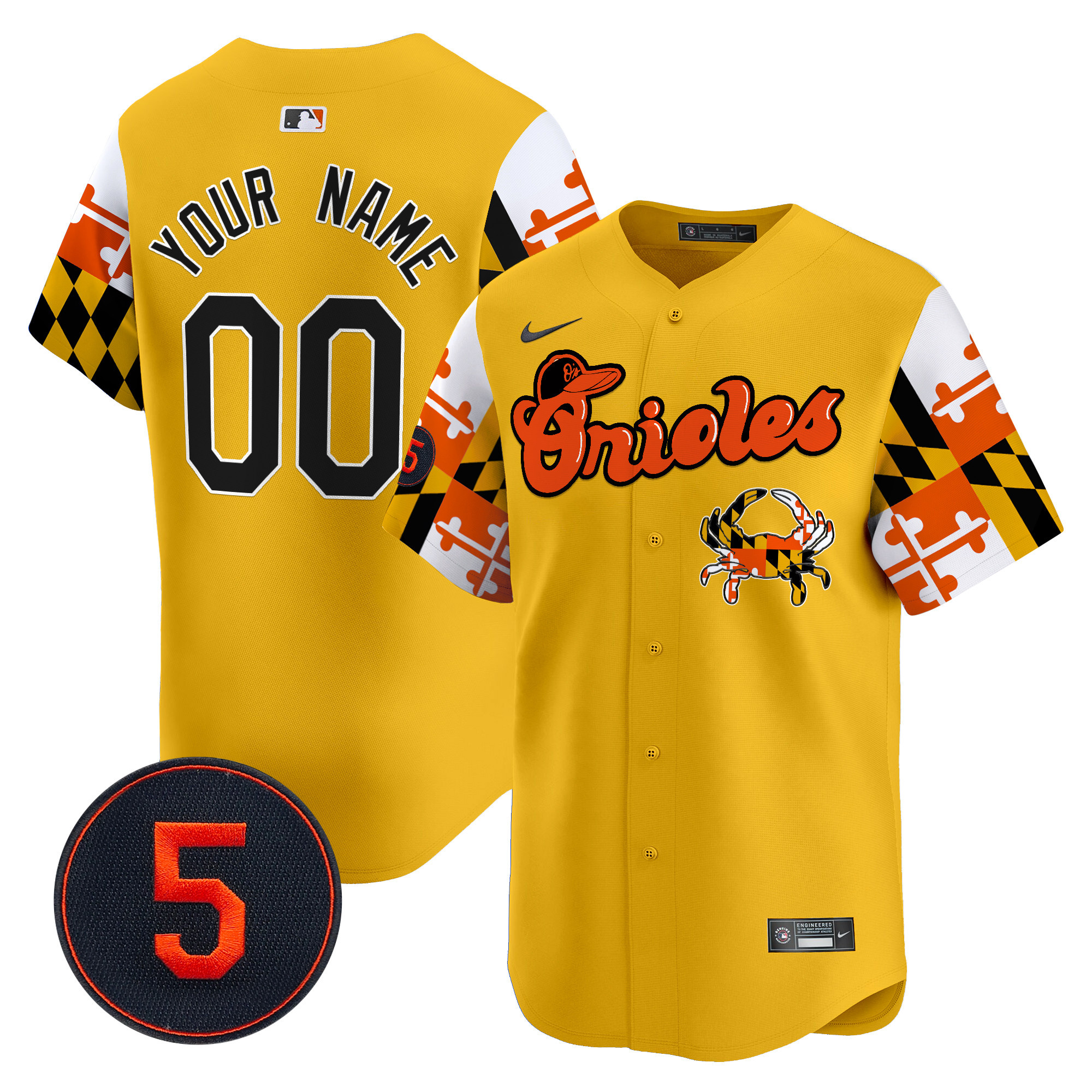 Men Baltimore Orioles Robinson Patch Vapor Premier Limited Custom Gold Jersey V7 - All Stitched
