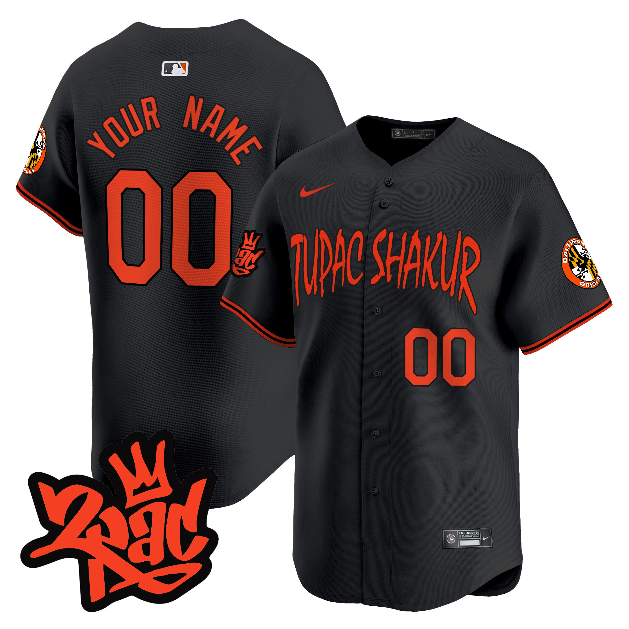 Men Baltimore Orioles Tupac Shakur Vapor Premier Limited Custom Black Jersey - All Stitched