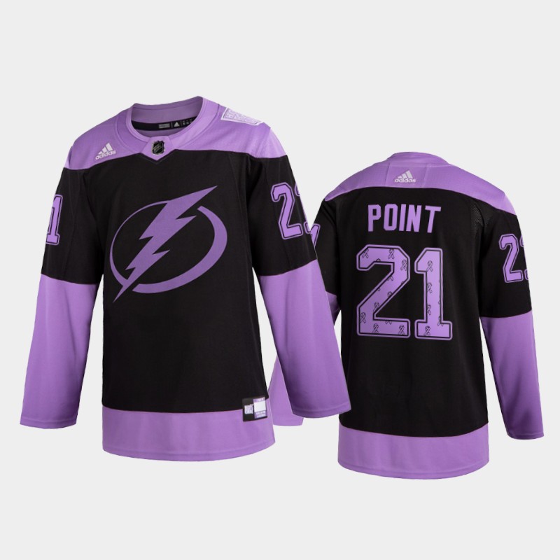 Men Brayden Point #21 Tampa Bay Lightning 2020  Fights Cancer Black Purple Ribbons Jersey