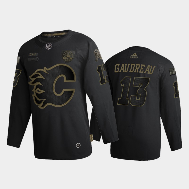 Men Calgary Flames Johnny Gaudreau #13 2020 Veterans Day Black Jersey