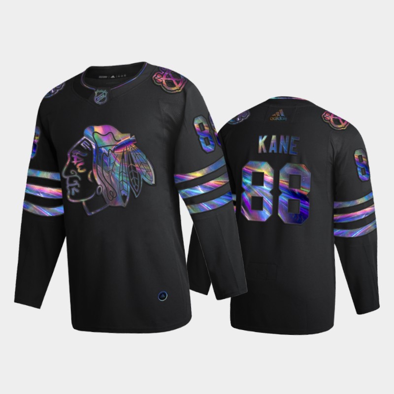 Men Chicago Blackhawks Patrick Kane #88 Iridescent Holographic Black Jersey