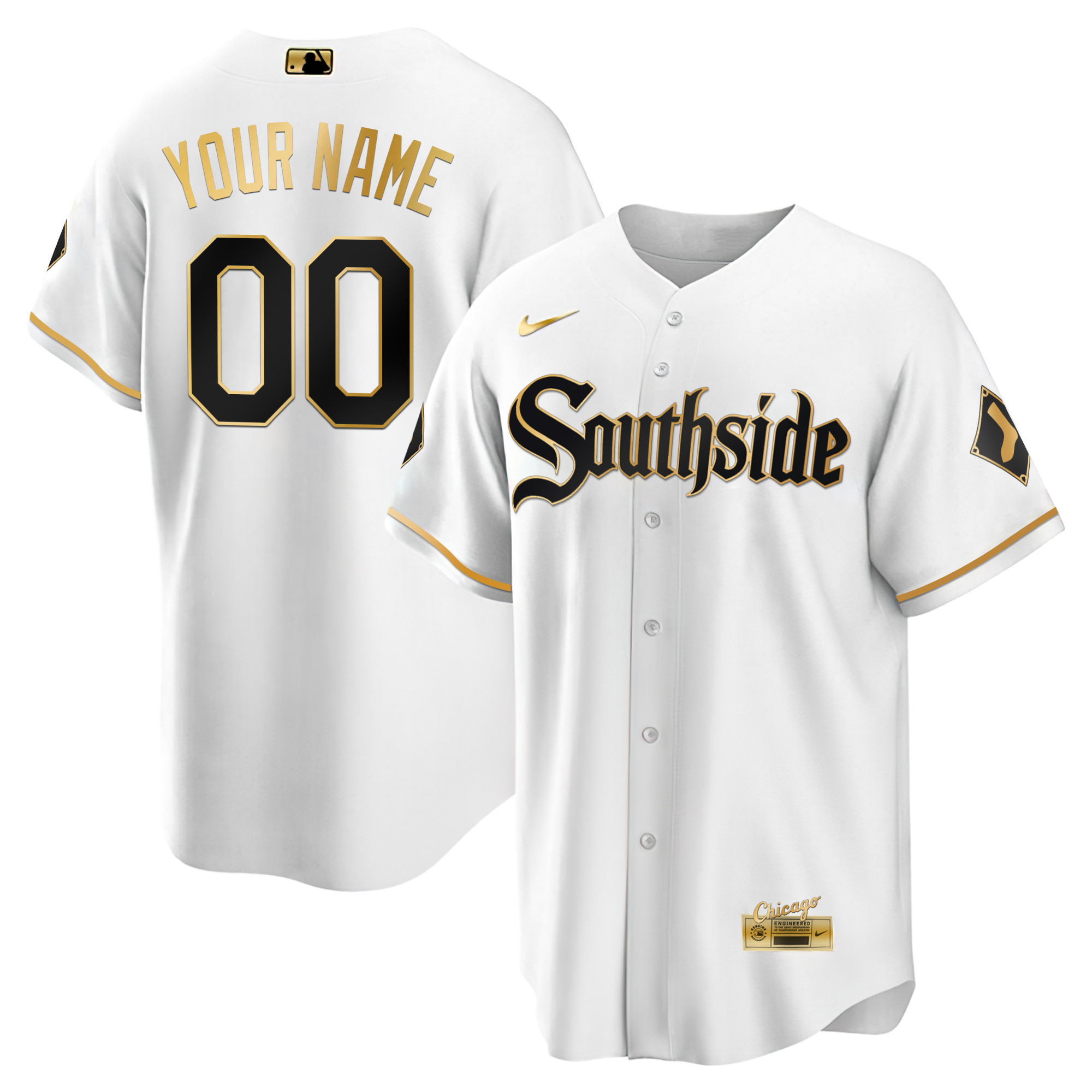 Men Chicago White Sox Gold Baseball Custom White Gold Jersey ñ All Stitched