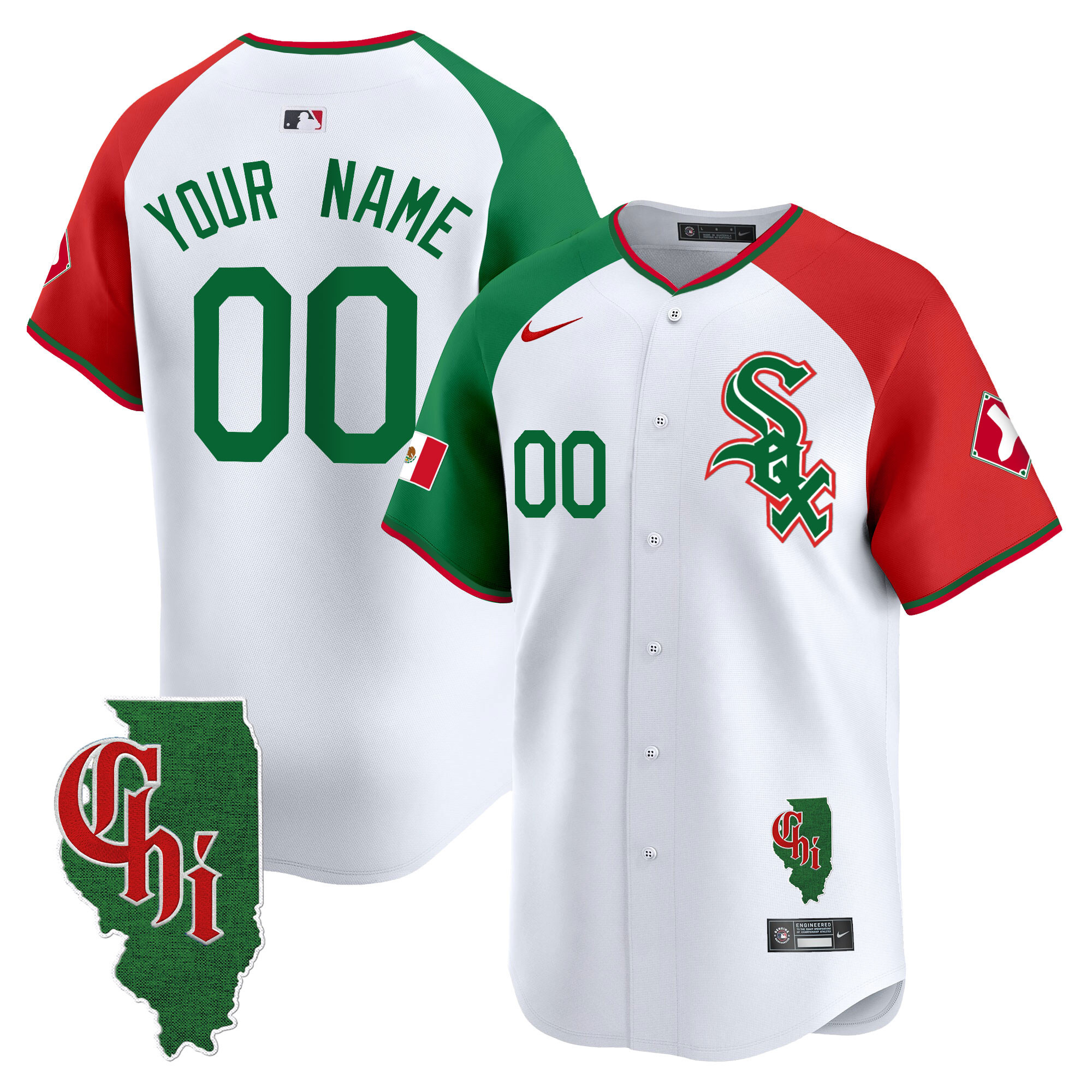 Men Chicago White Sox Mexico Vapor Premier Limited Custom Alternate Jersey - Illinois Patch - All Stitched