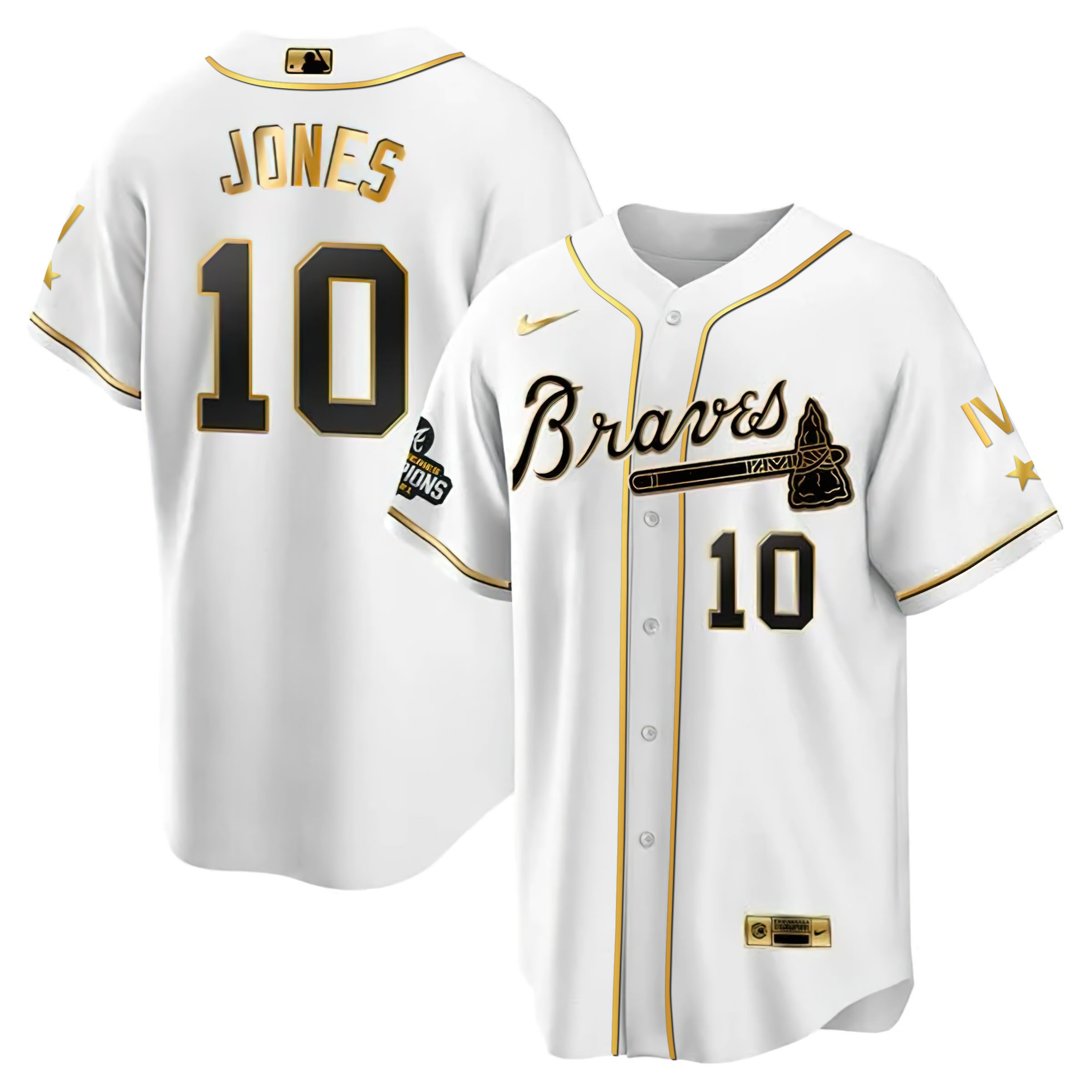 Men Chipper Jones Atlanta Braves 4x World Series White Gold Jersey Collection - All Stitched
