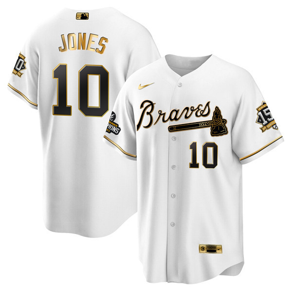 Men Chipper Jones Atlanta Braves World Series Champion White Gold Cool Base Jersey 2021 ñ Stitched