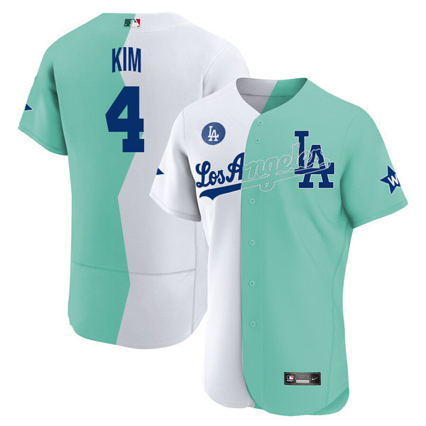 Men Chloe Kim Los Angeles Dodgers Flex Base White Green 2022 MLB All-Star Celebrity Softball Game Split Jersey - All Stitched