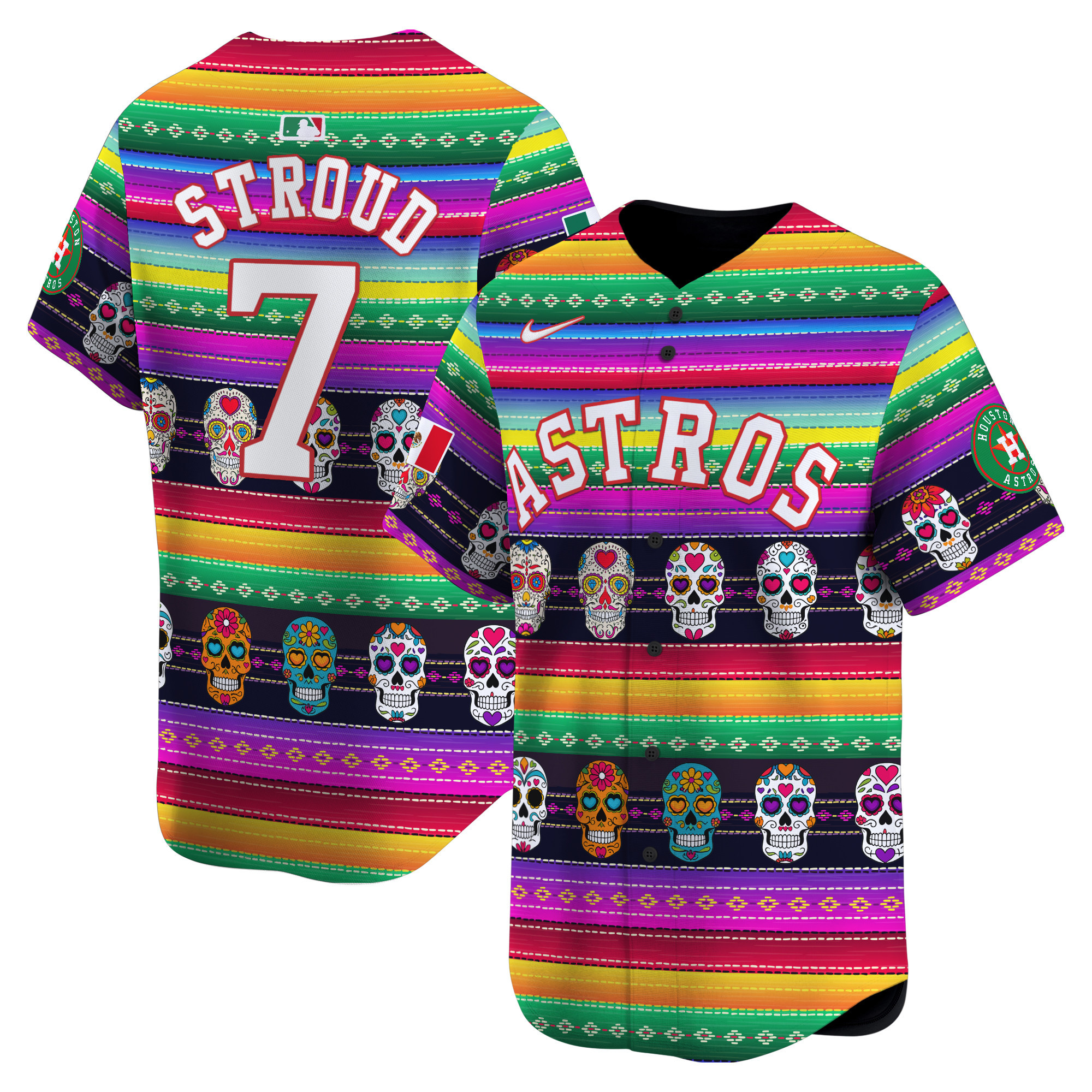 Men CJ Stroud Houston Astros Mexican Serape Sugar Skull Vapor Premier Limited Jersey - Printed