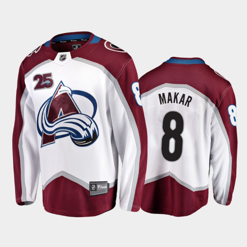 Men Colorado Avalanche Cale Makar #8 25th Anniversary White 2020-21 Away Jersey