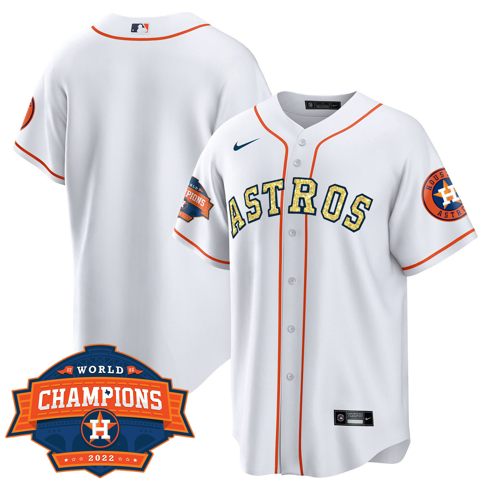 Men Cool Base Houston Astros Special White Gold 2022 World Series Champions Patch Jersey ñ All Stitched