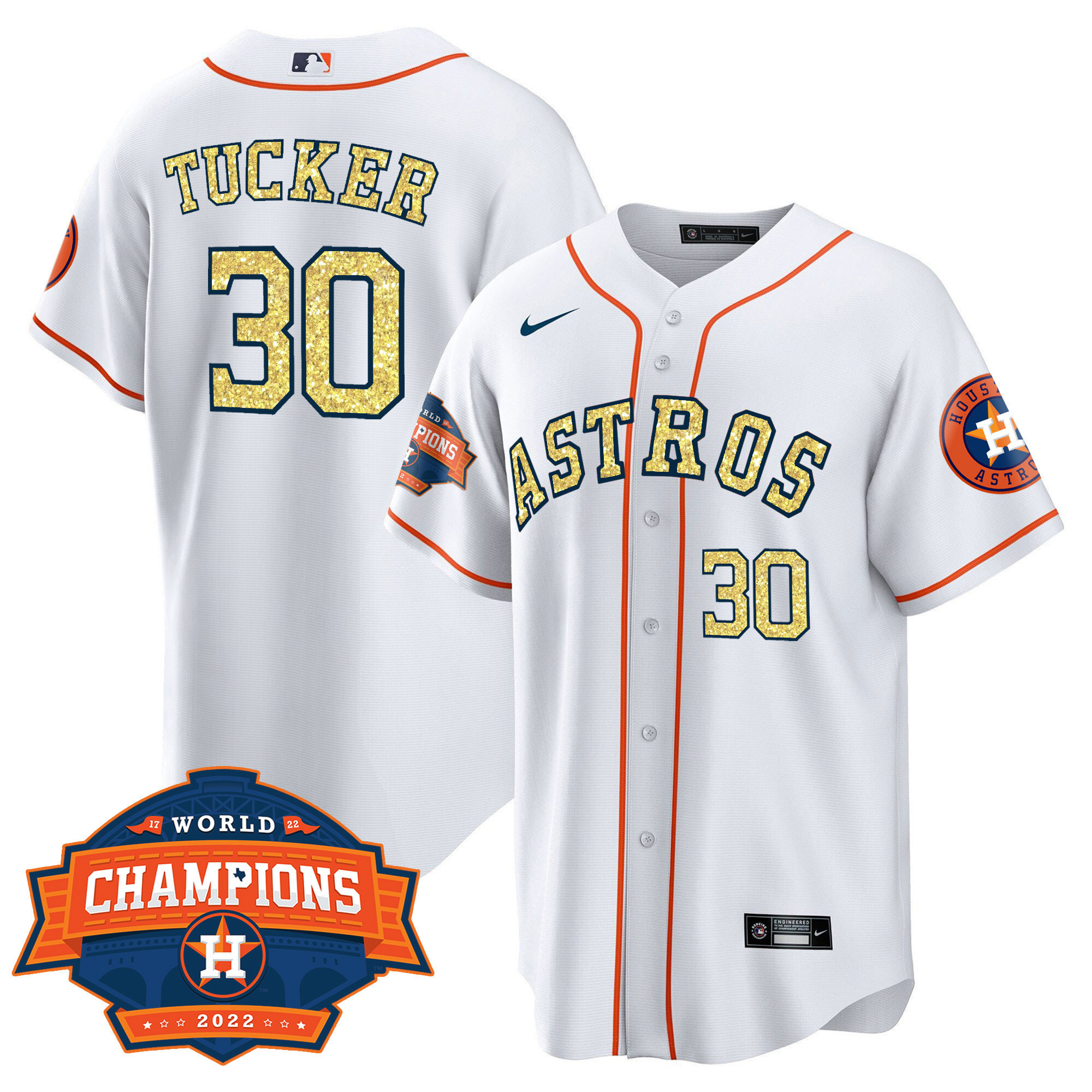Men Cool Base Kyle Tucker Houston Astros Special White Gold 2022 World Series Champions Patch Jersey ñ All Stitched