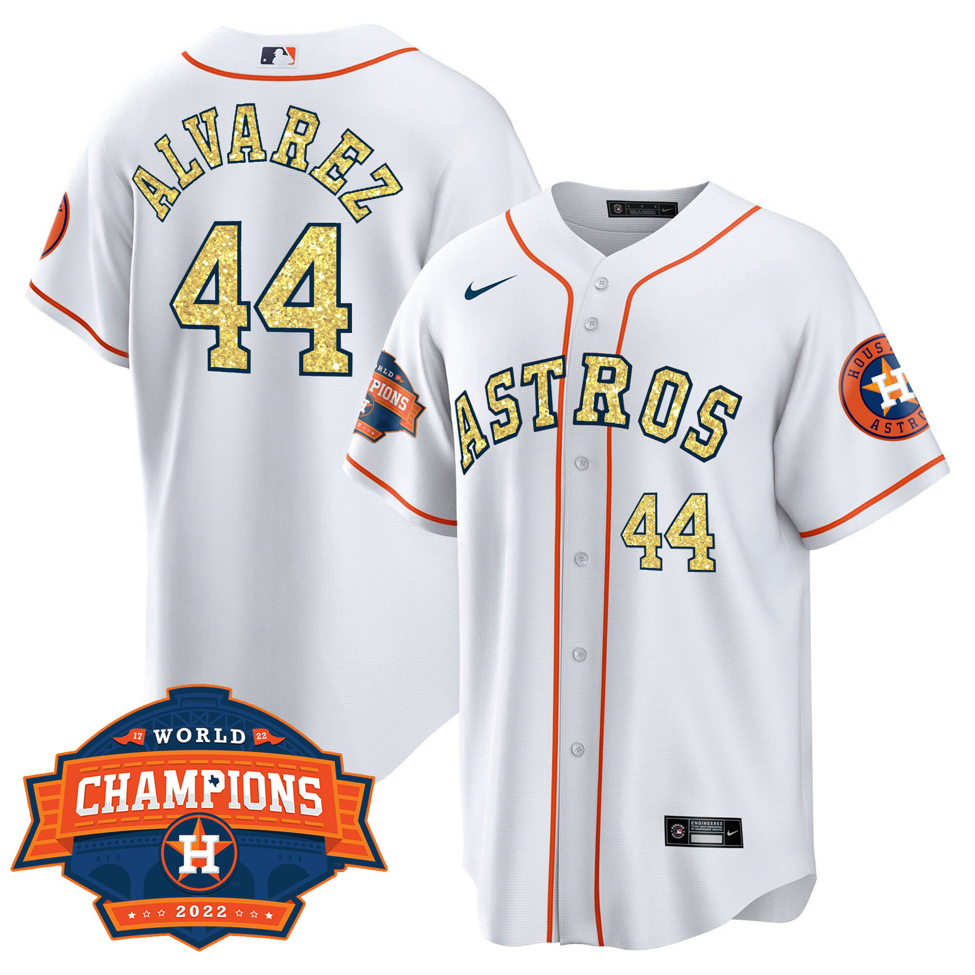 Men Cool Base Yordan ¡lvarez Houston Astros Special White Gold 2022 World Series Champions Patch Jersey ñ All Stitched