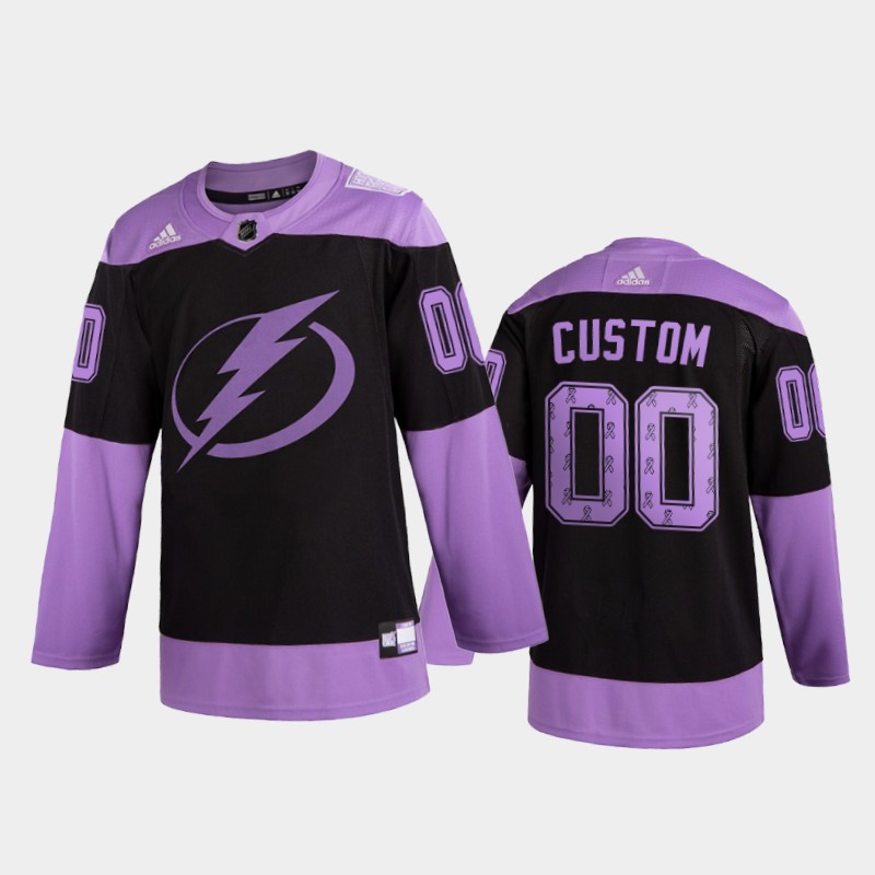 Men Custom #00 Tampa Bay Lightning 2020  Fights Cancer Black Purple Ribbons Jersey