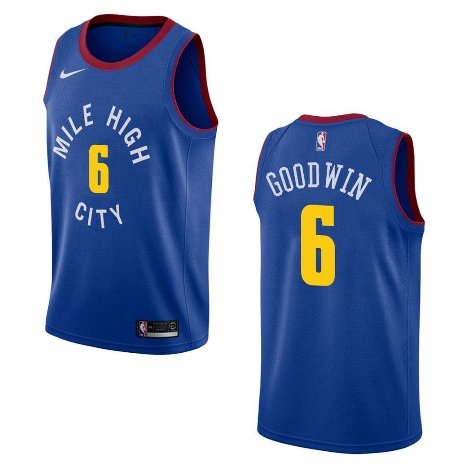 Men Denver Nuggets 6 Brandon Goodwin Statement Swingman Jersey – Blue