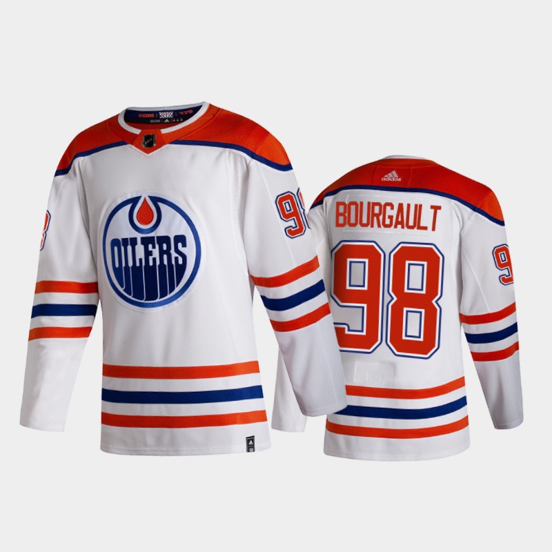 Men Edmonton Oilers Xavier Bourgault #98 2021 Reverse Retro White 2021 NHL Draft Jersey