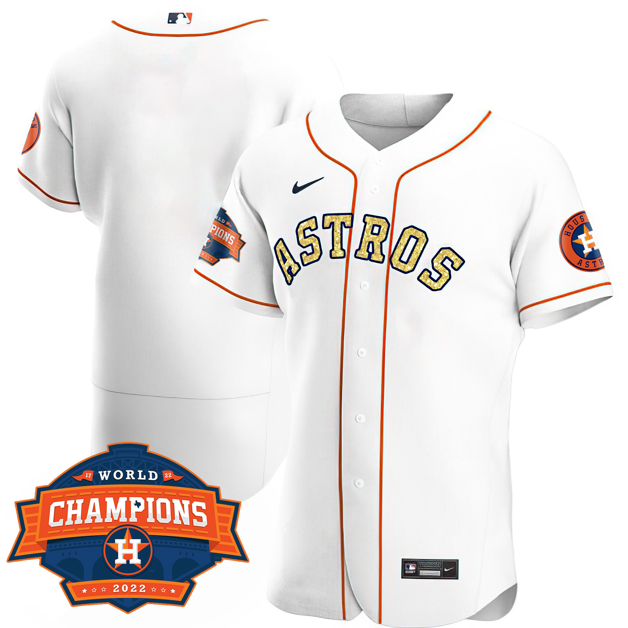 Men Flex Base Houston Astros Special White Gold 2022 World Series Champions Patch Jersey ñ All Stitched