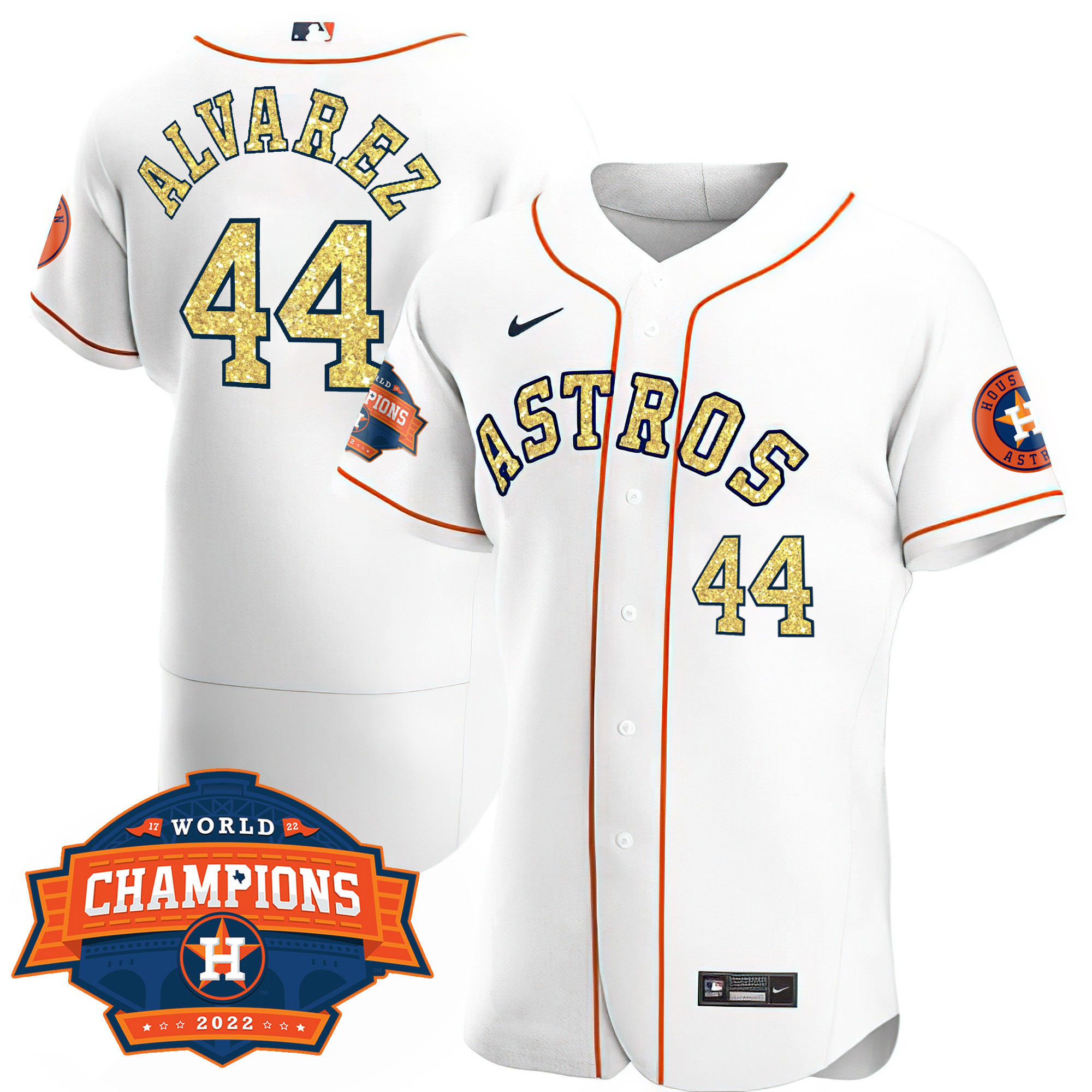 Men Flex Base Yordan ¡lvarez Houston Astros Special White Gold 2022 World Series Champions Patch Jersey ñ All Stitched