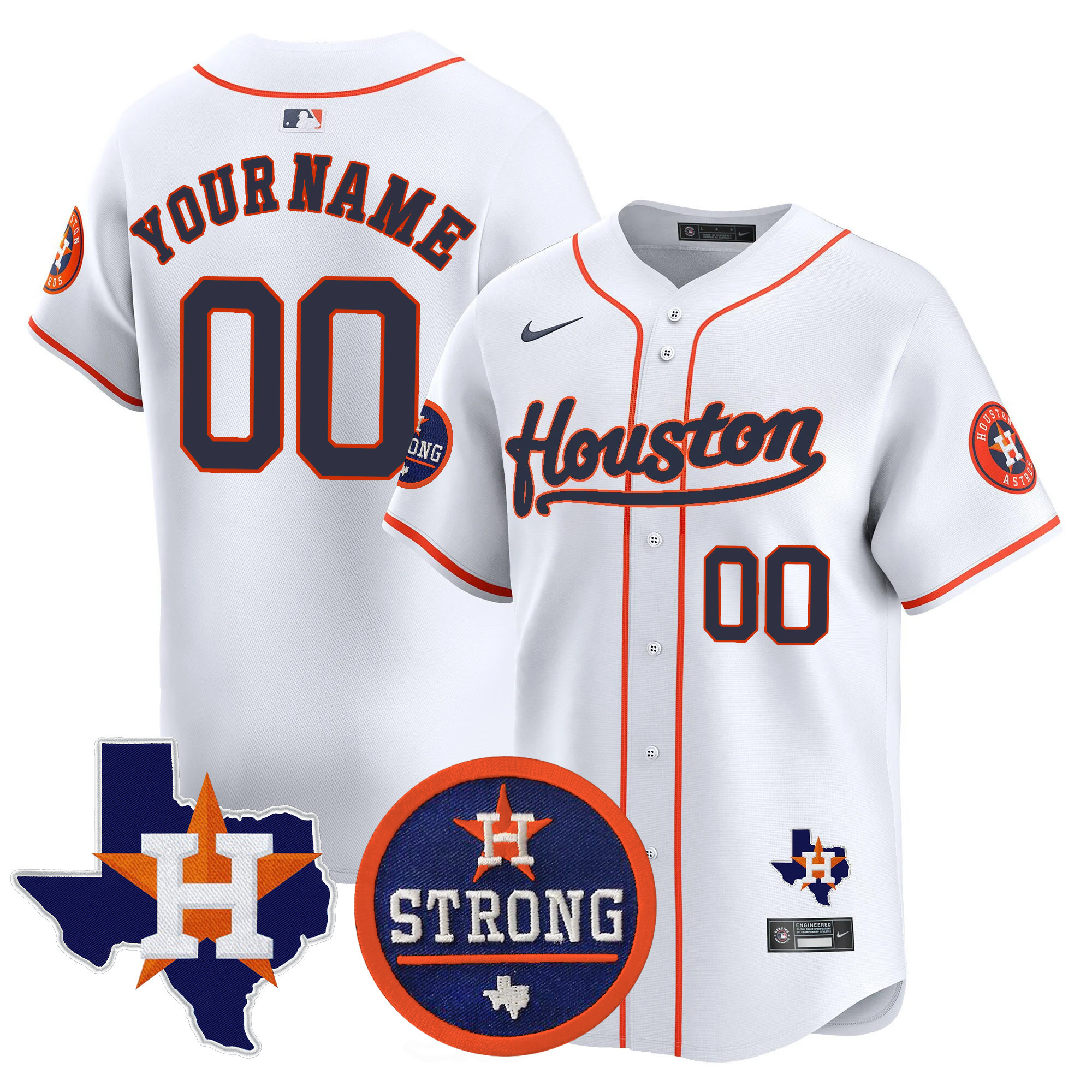 Men Home Houston Astros "Houston Strong" Patch Vapor Premier Limited Custom Jersey - All Stitched