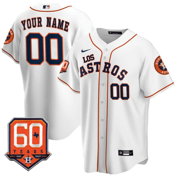 Men Houston Astros - ìLos Astrosî Hispanic Heritage 60th Anniversary Patch Custom White Jersey ñ All Stitched