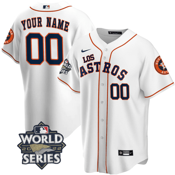 Men Houston Astros - ìLos Astrosî Hispanic Heritage World Series Patch Custom White Jersey ñ All Stitched
