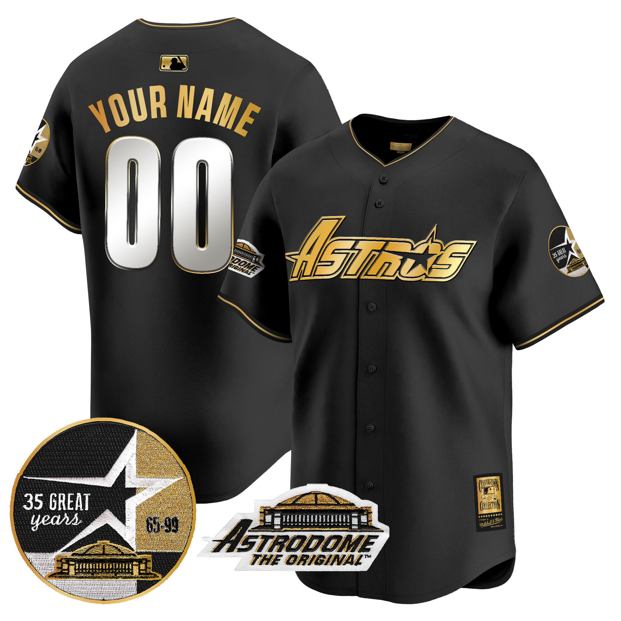 Men Houston Astros 1999 Throwback 35th & Astrodome Patch Vapor Premier Limited Custom Black Gold Jersey V3 - All Stitched