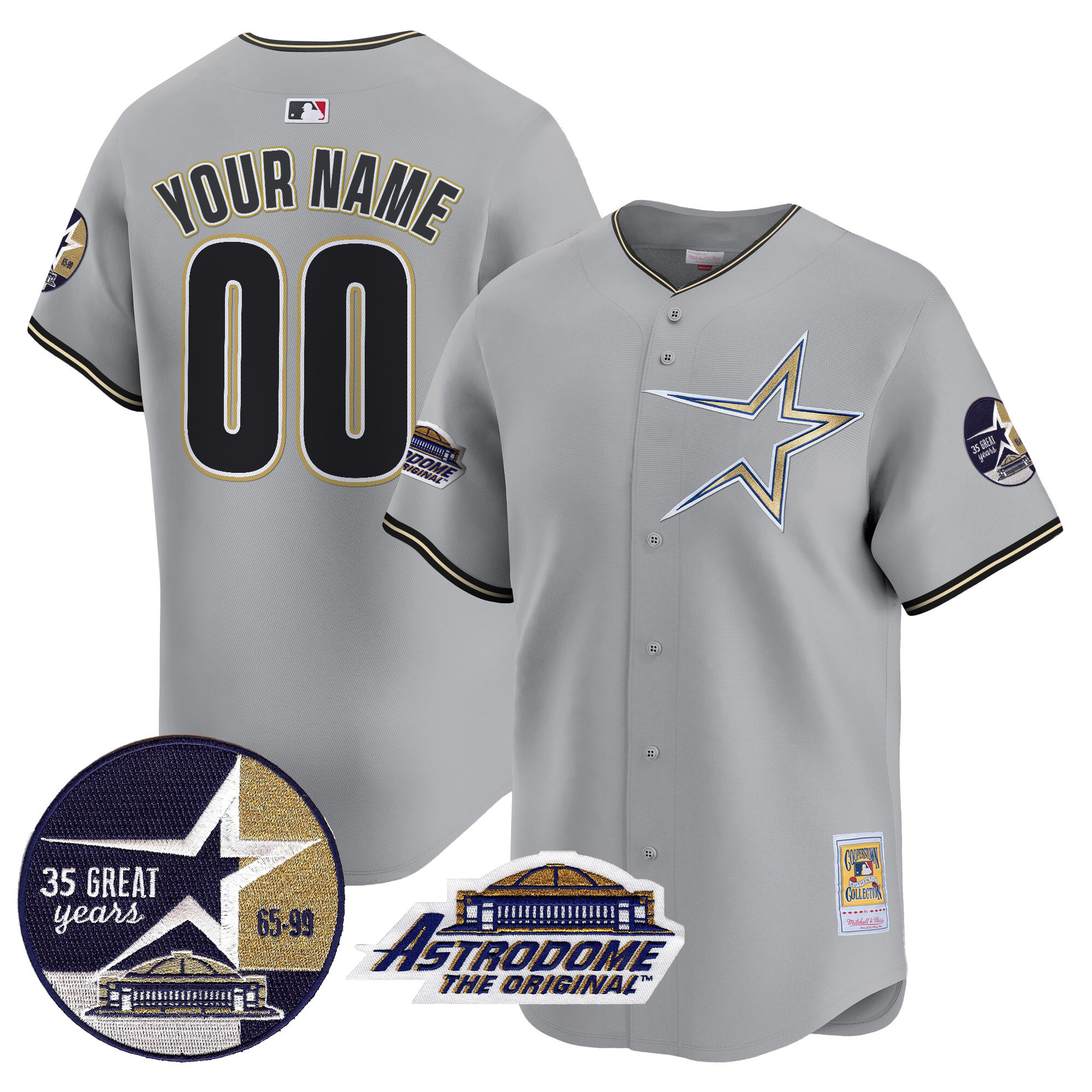 Men Houston Astros 1999 Throwback 35th & Astrodome Patch Vapor Premier Limited Custom Gray Jersey - All Stitched