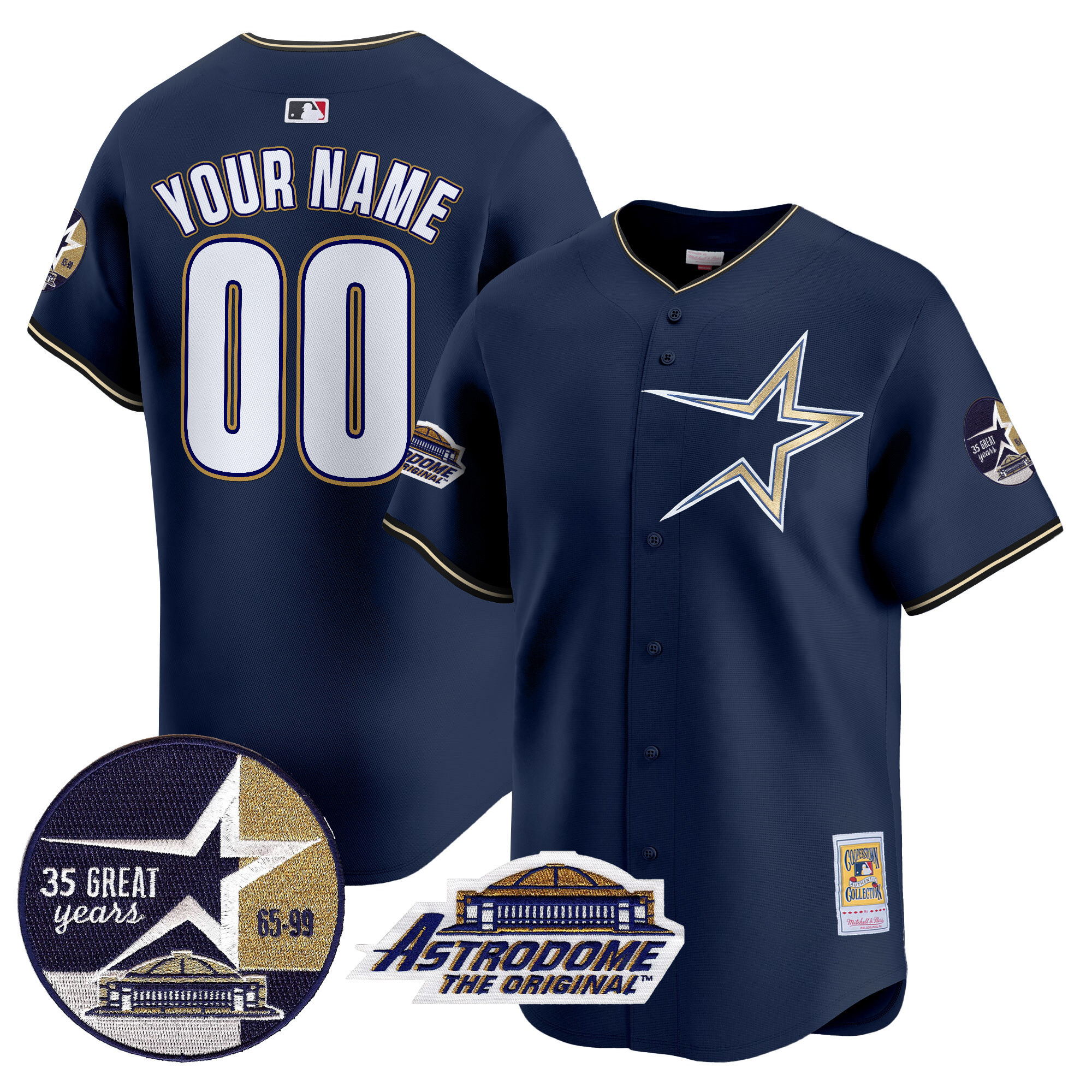 Men Houston Astros 1999 Throwback 35th & Astrodome Patch Vapor Premier Limited Custom Navy Jersey - All Stitched