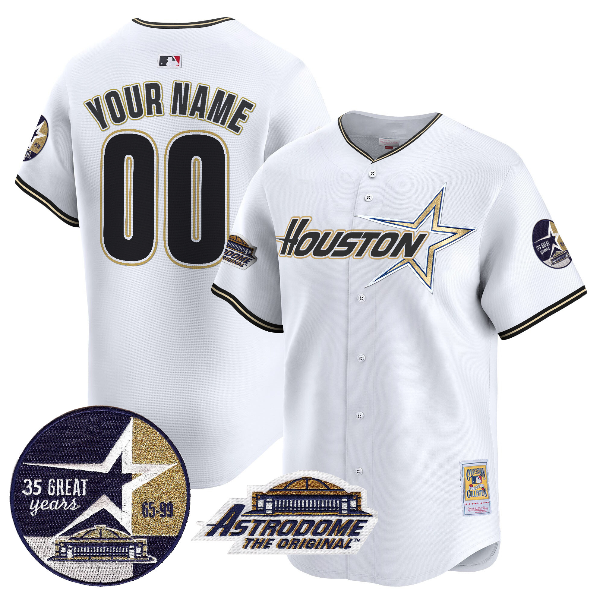 Men Houston Astros 1999 Throwback 35th & Astrodome Patch Vapor Premier Limited Custom White Jersey V2 - All Stitched
