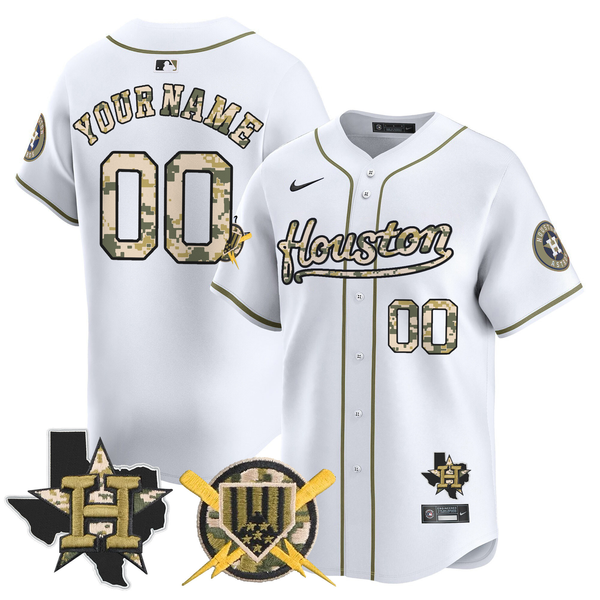 Men Houston Astros Armed Forces Day Vapor Premier Limited Custom White Jersey - All Stitched