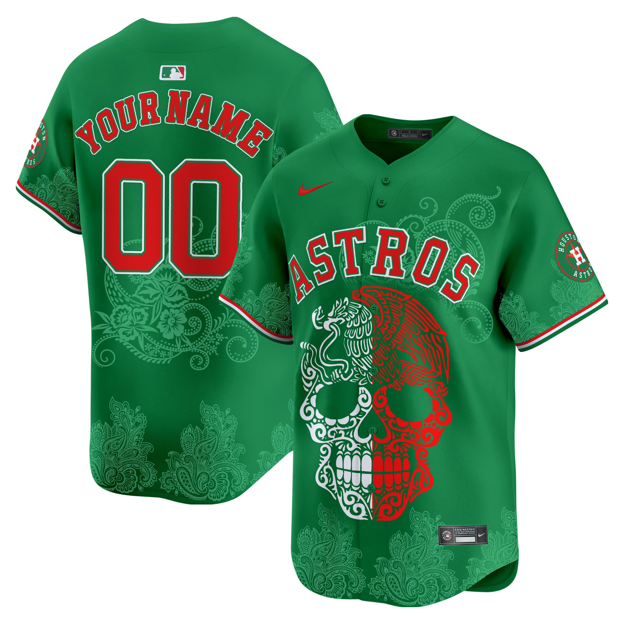 Men Houston Astros Aztec Warrior Skull Vapor Limited Custom Green Jersey - Printed