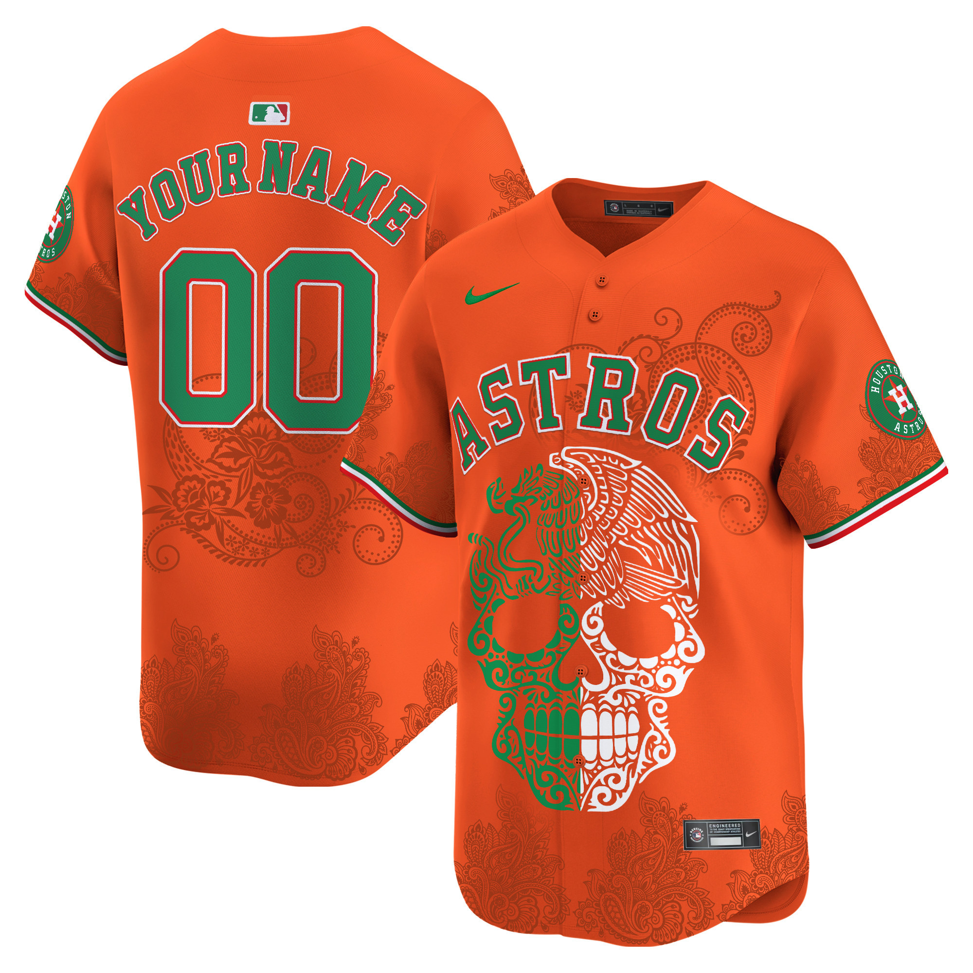 Men Houston Astros Aztec Warrior Skull Vapor Limited Custom Orange Jersey - Printed