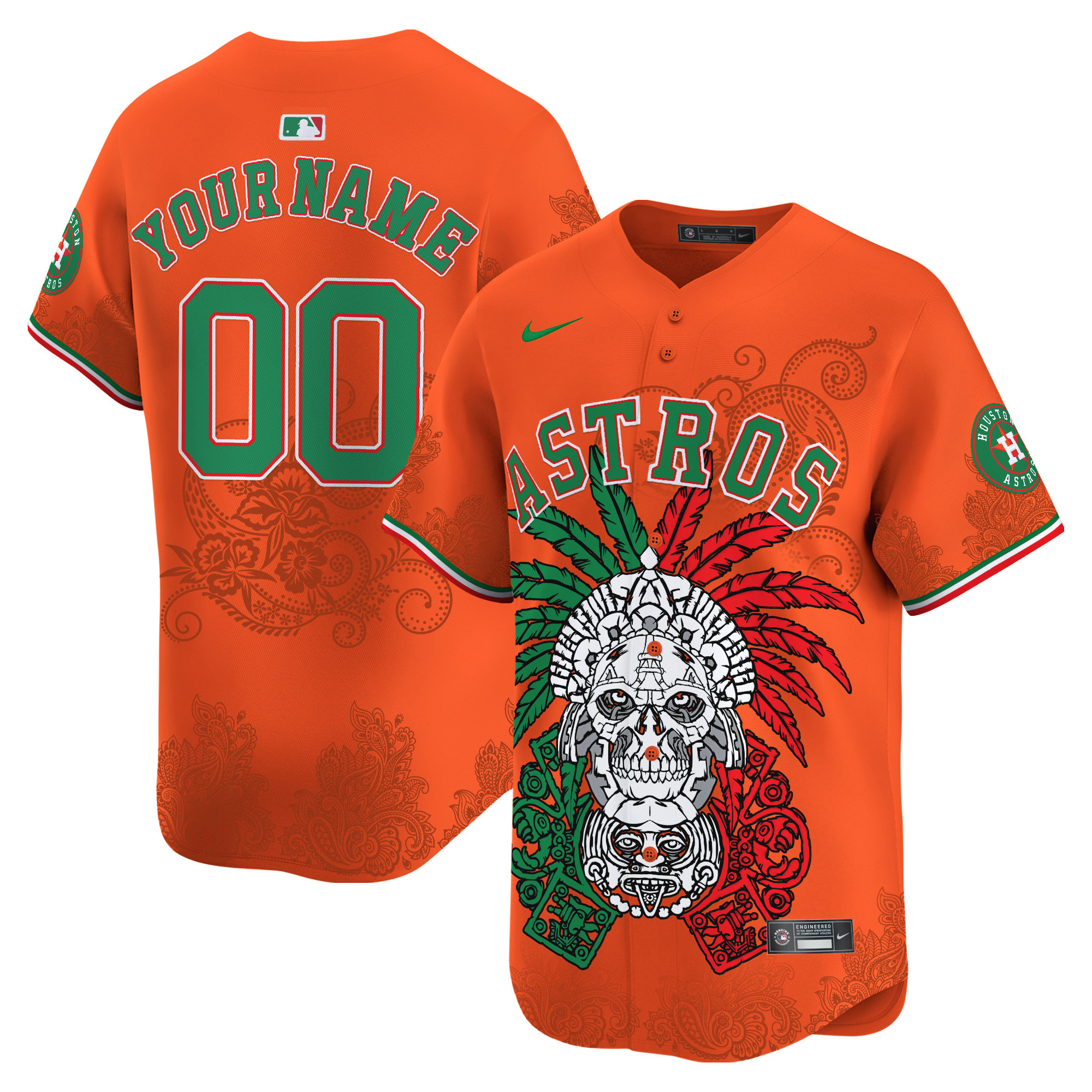 Men Houston Astros Aztec Warrior Skull Vapor Premier Limited Custom Orange Jersey V2 - Printed
