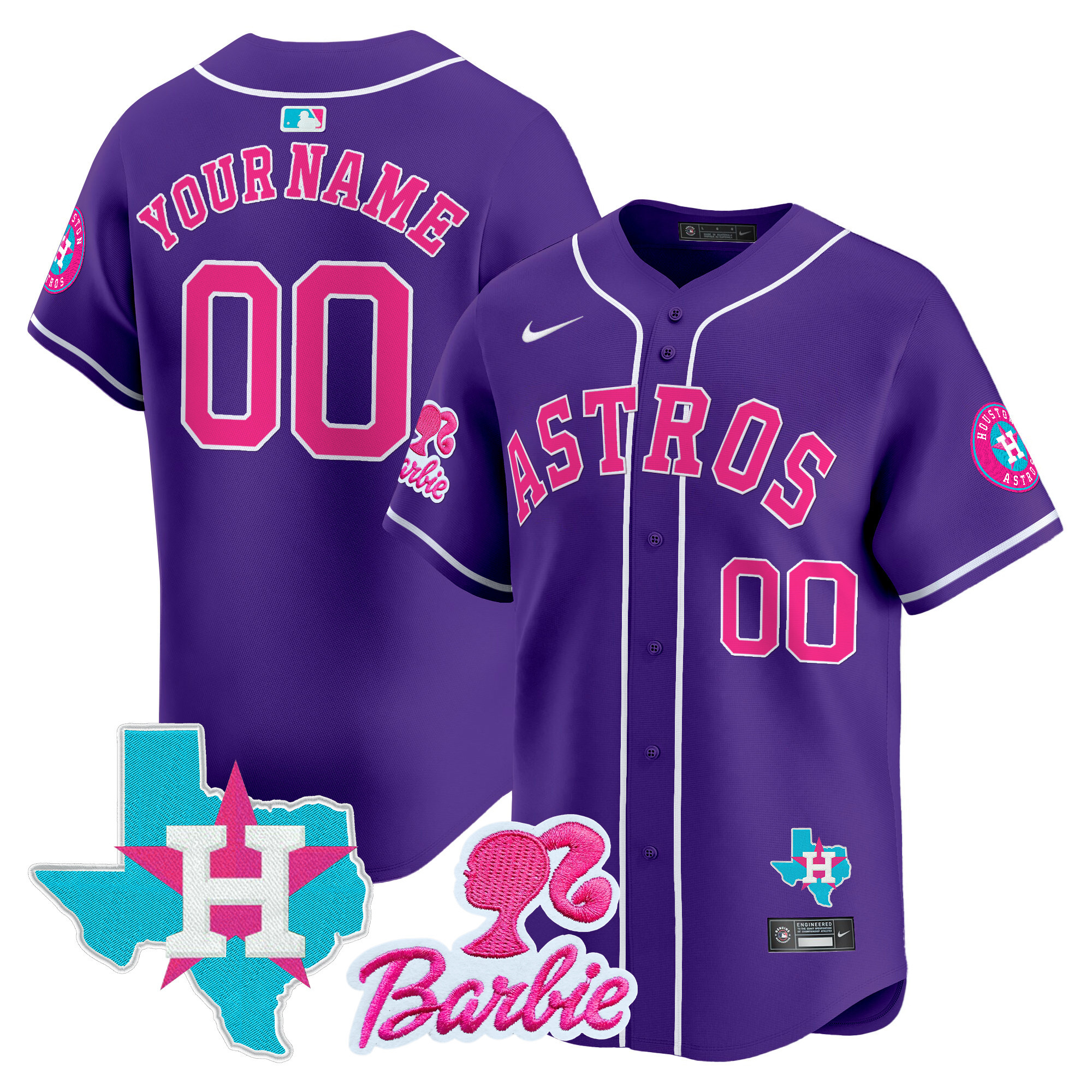 Men Houston Astros Barbie Patch Vapor Premier Limited Custom Purple Jersey - All Stitched