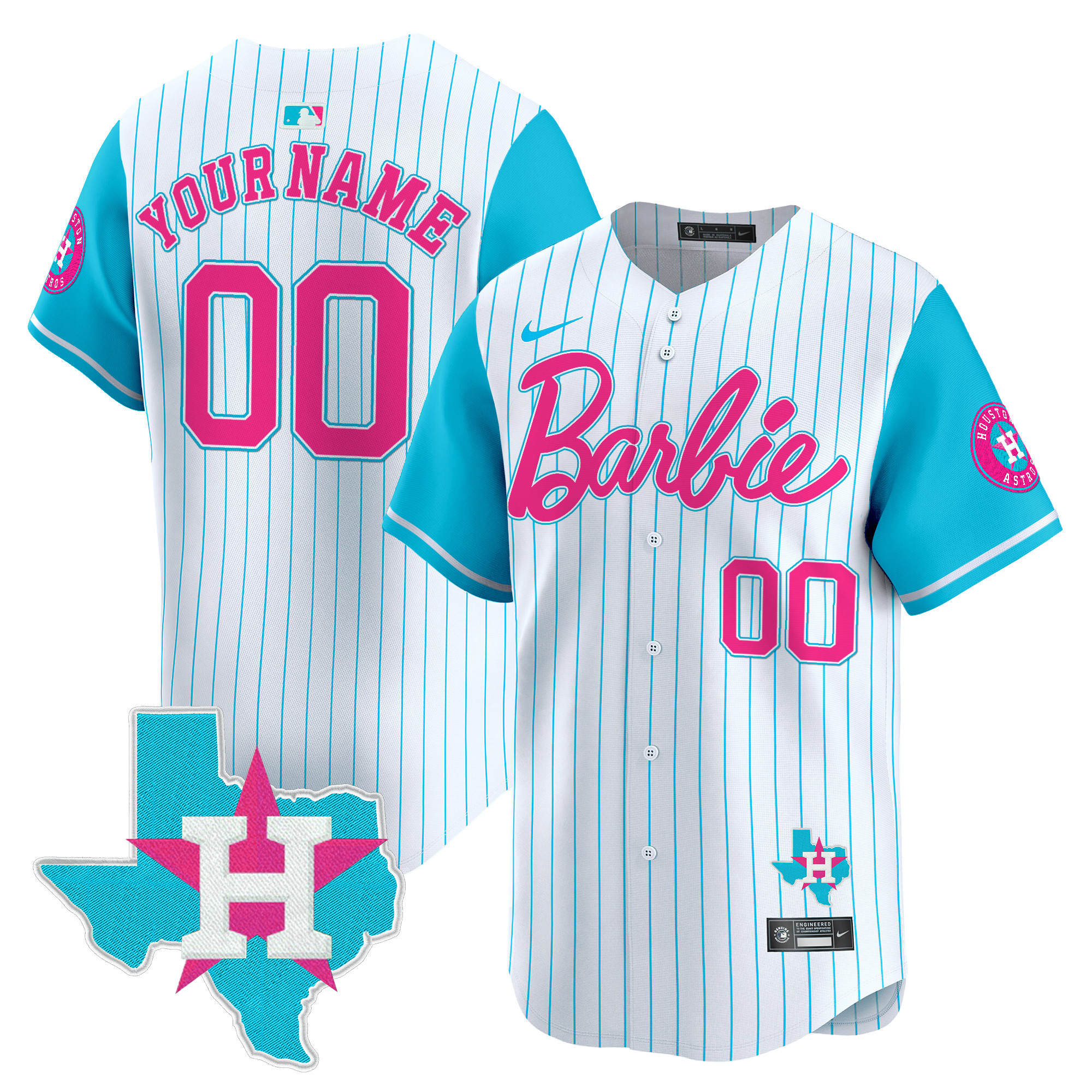 Men Houston Astros Barbie Vapor Premier Limited Custom Pinstripe Jersey - All Stitched