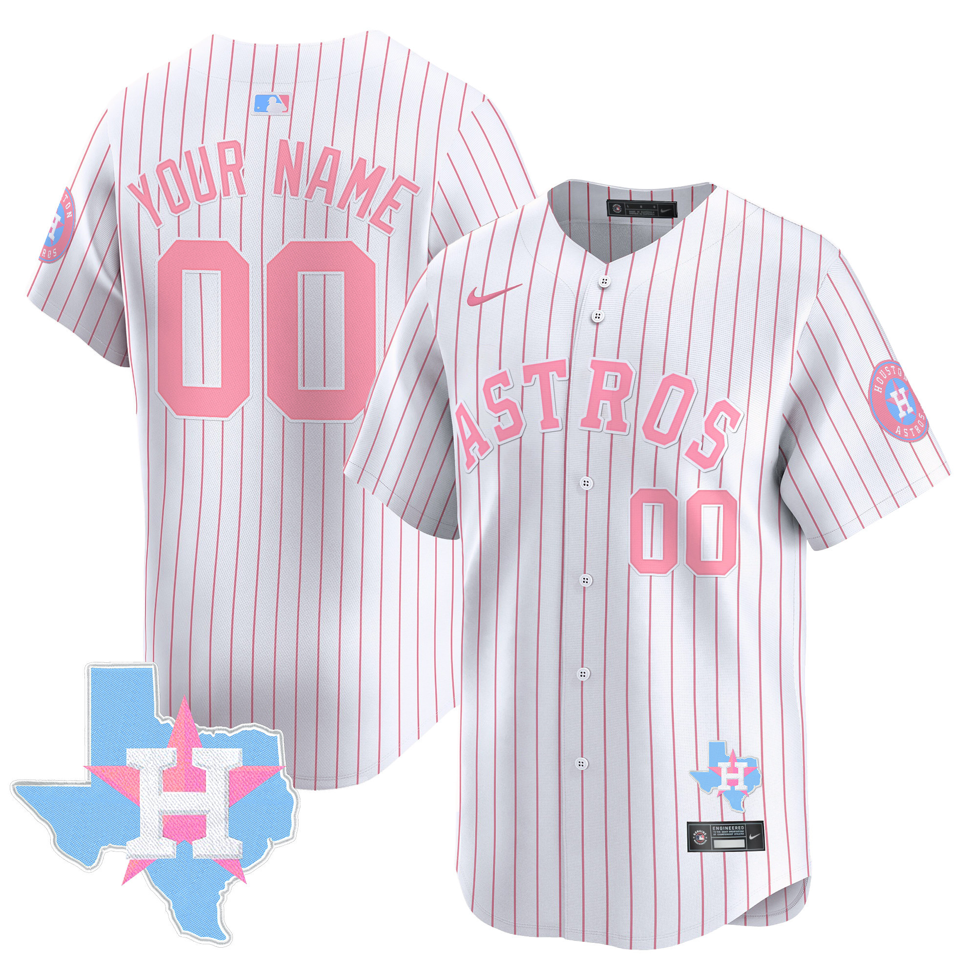 Men Houston Astros Bubblegum Pink Vapor Premier Limited Custom Pinstripe Jersey - All Stitched