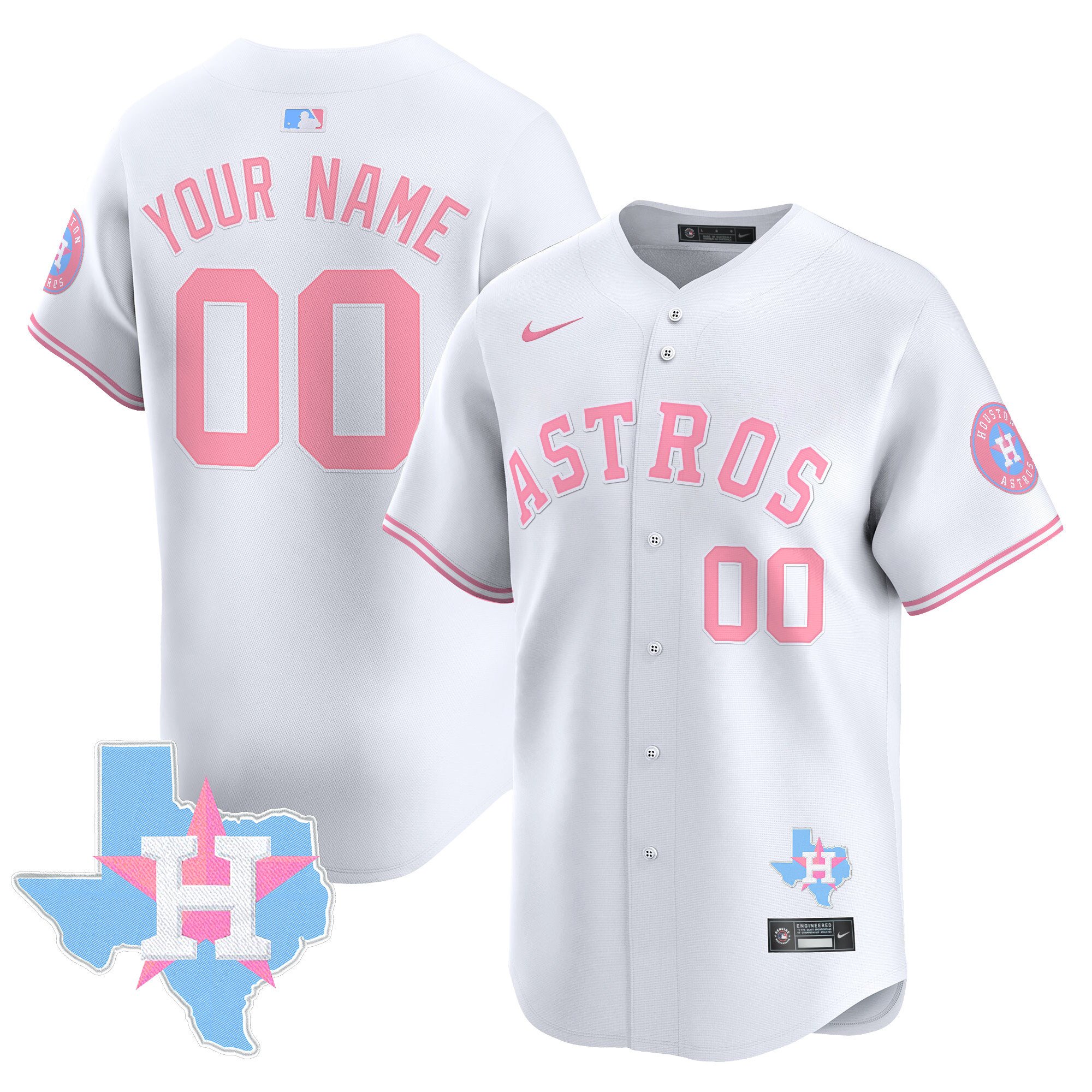 Men Houston Astros Bubblegum Pink Vapor Premier Limited Custom White Jersey - All Stitched
