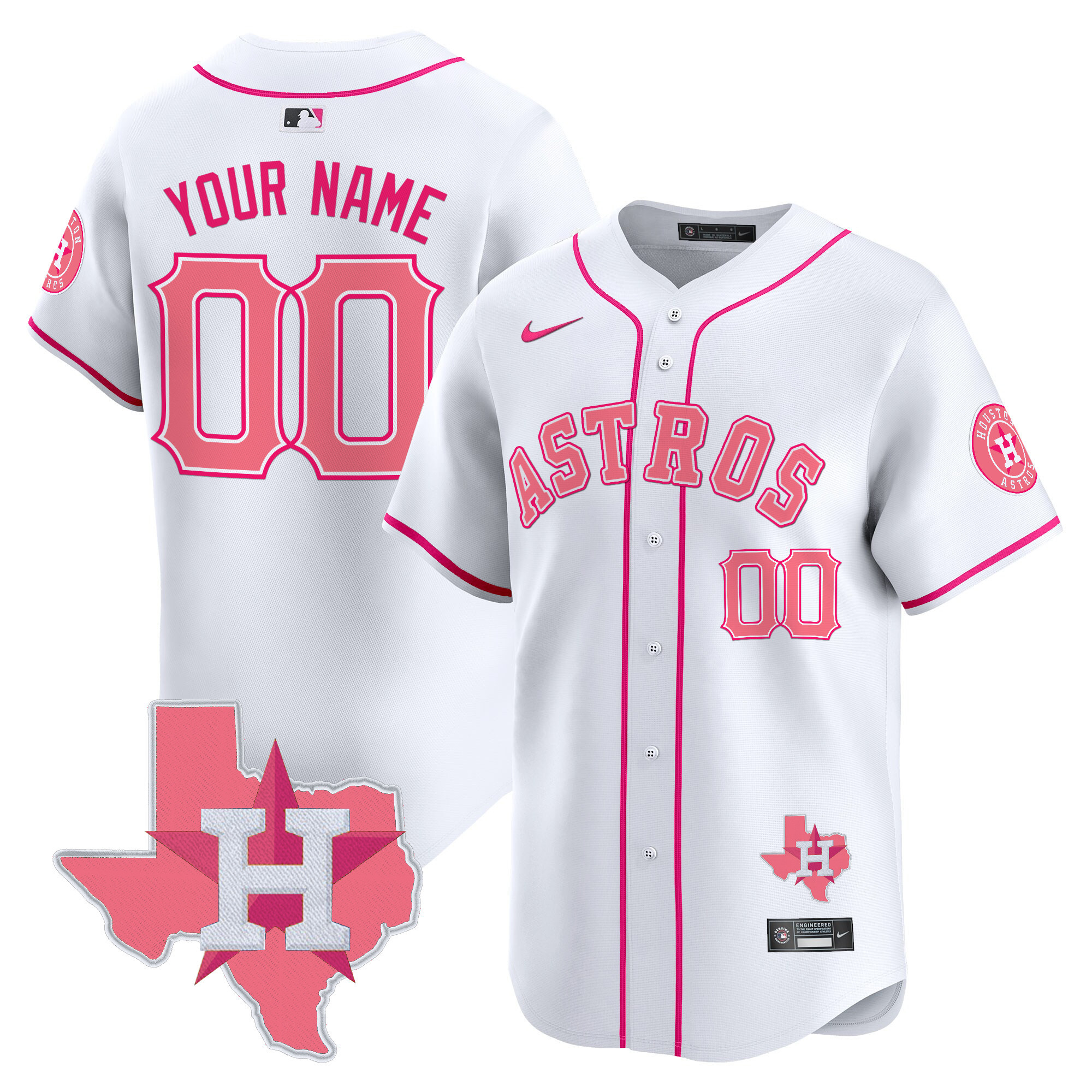 Men Houston Astros Bubblegum Pink Vapor Premier Limited White Jersey V2 - All Stitched