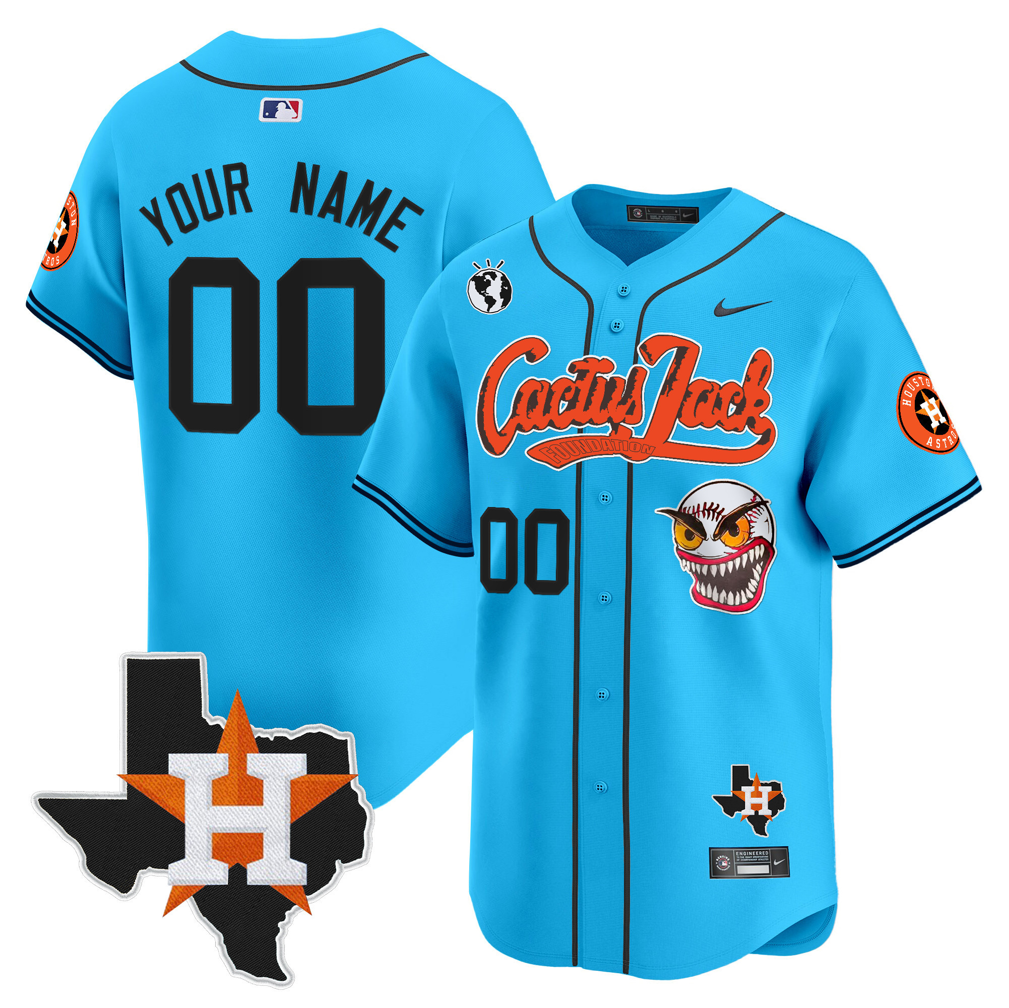 Men Houston Astros Cactus Jack Patch Vapor Premier Limited Custom Light Blue Jersey V12 - Stitched