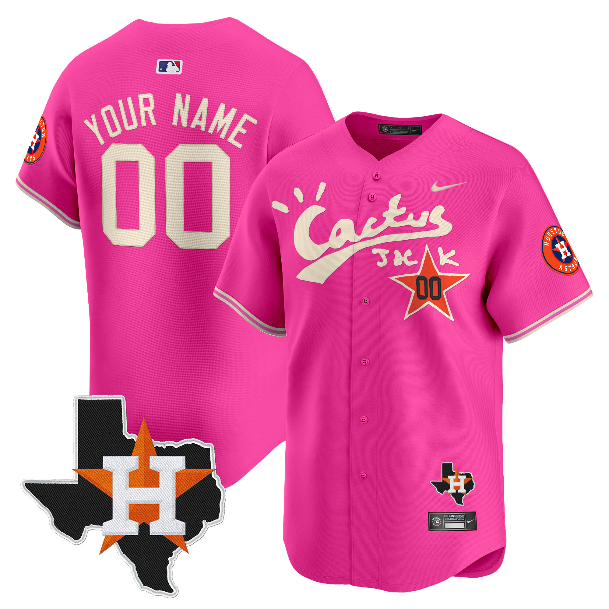 Men Houston Astros Cactus Jack Patch Vapor Premier Limited Custom Pink Jersey V11 - Stitched