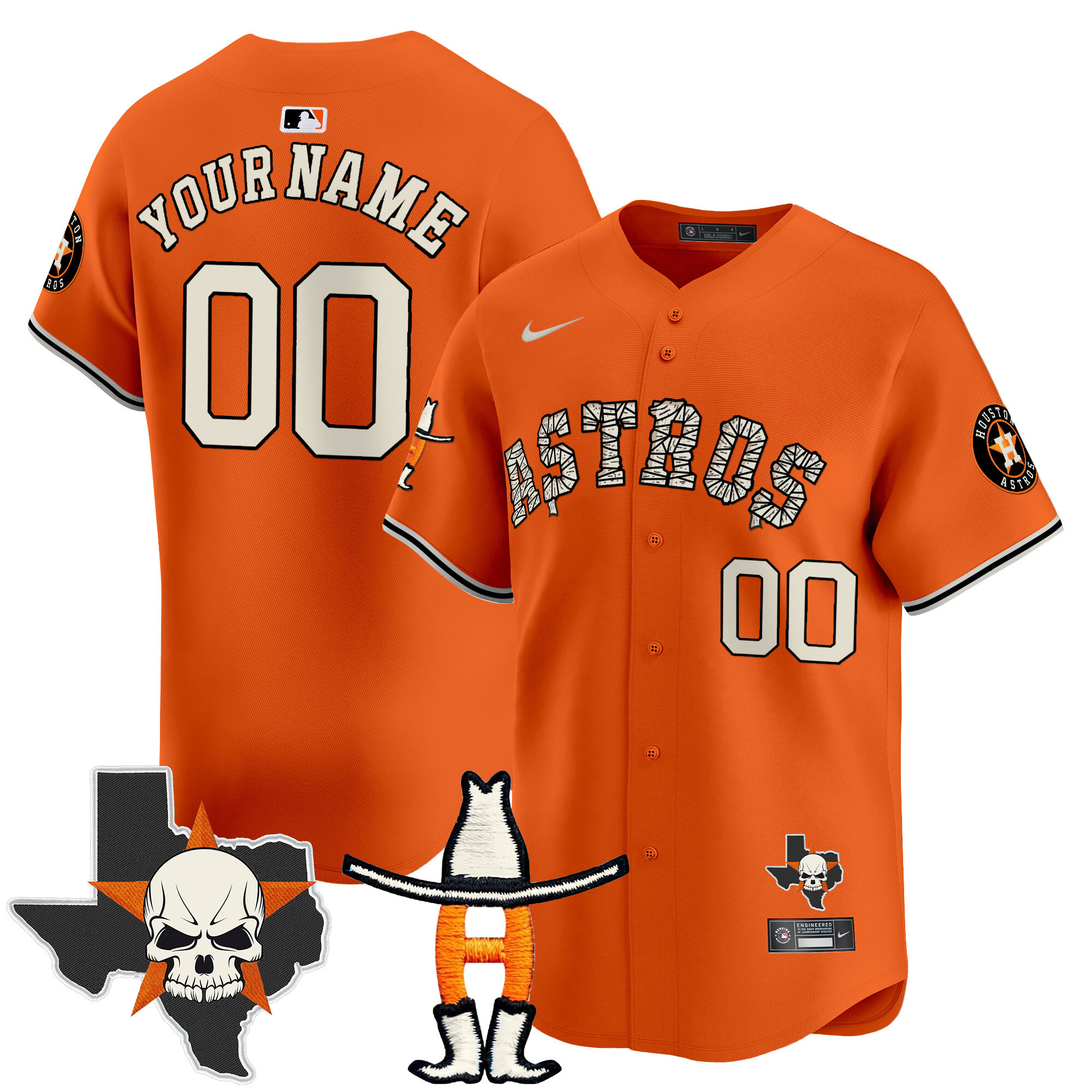 Men Houston Astros Halloween Vapor Premier Limited Custom Orange Jersey - All Stitched